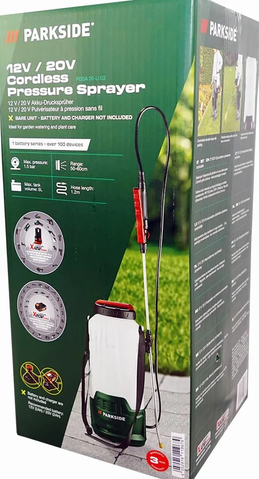 HEADNMORE® Pack – Parkside® Batterie 12 V/20 V pour pulvérisateur à pression 5 L réservoir PDSA 20 (sans batterie) + porte-clés