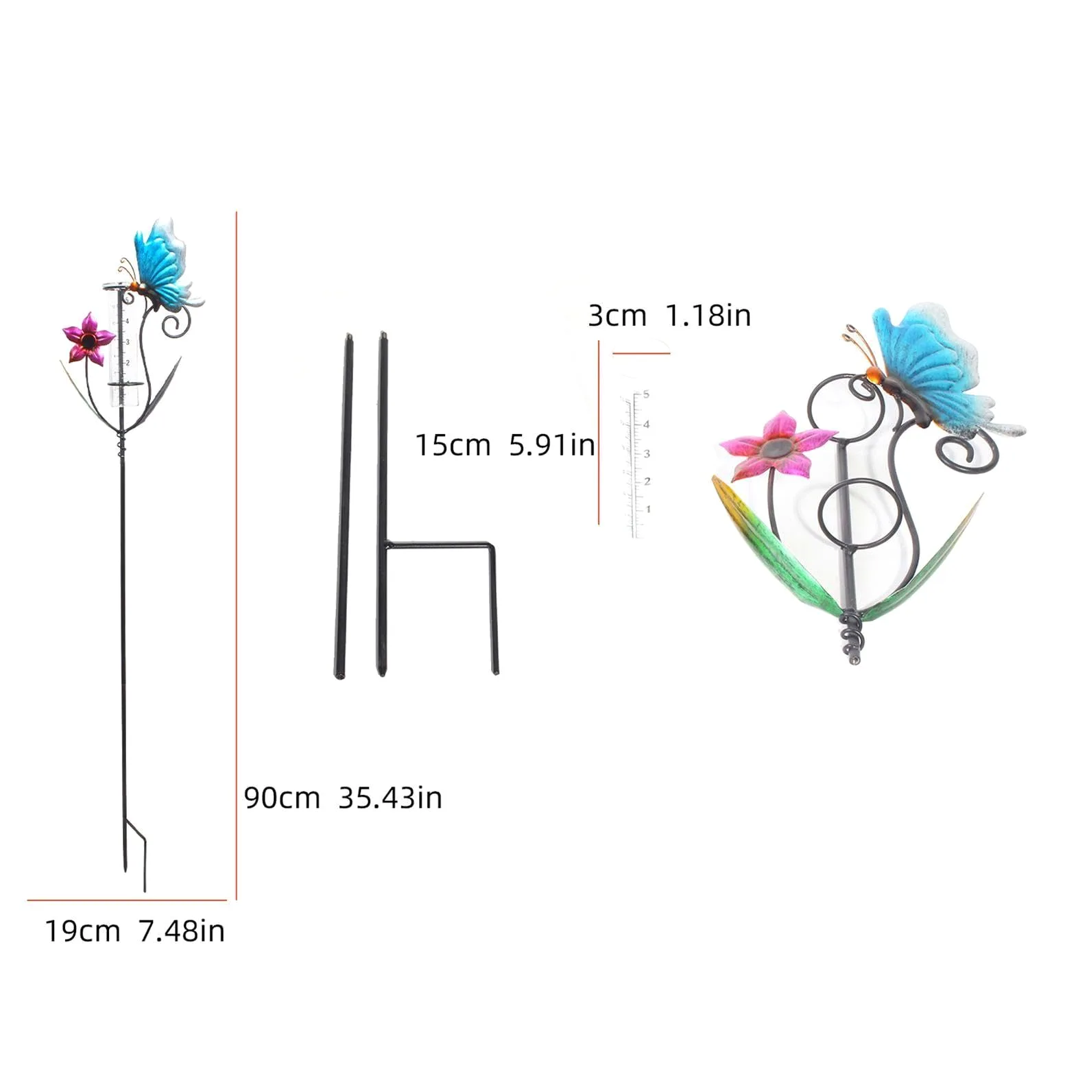 Pluviomètre | Objet Décoration Mesure Pluie Design Papillons et Fleurs | Jauge de Mesure de Pluie - Pour Jardin Pelouse Cour Terrasse Patio Clôture