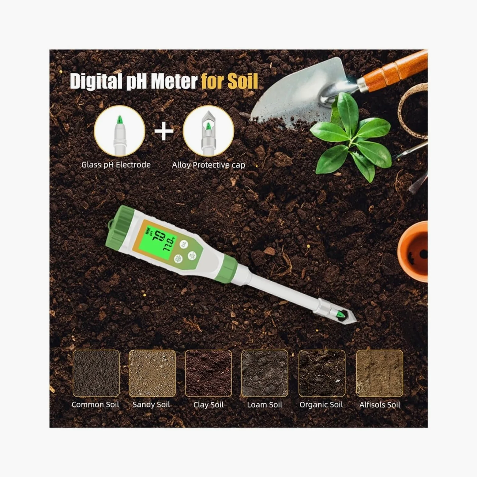Testeur de pH Bluetooth for sols, Aliments, liquides, kit d'étalonnage température Haute précision for Culture hydroponique, Brassage Viande Jardinage, Agriculture
