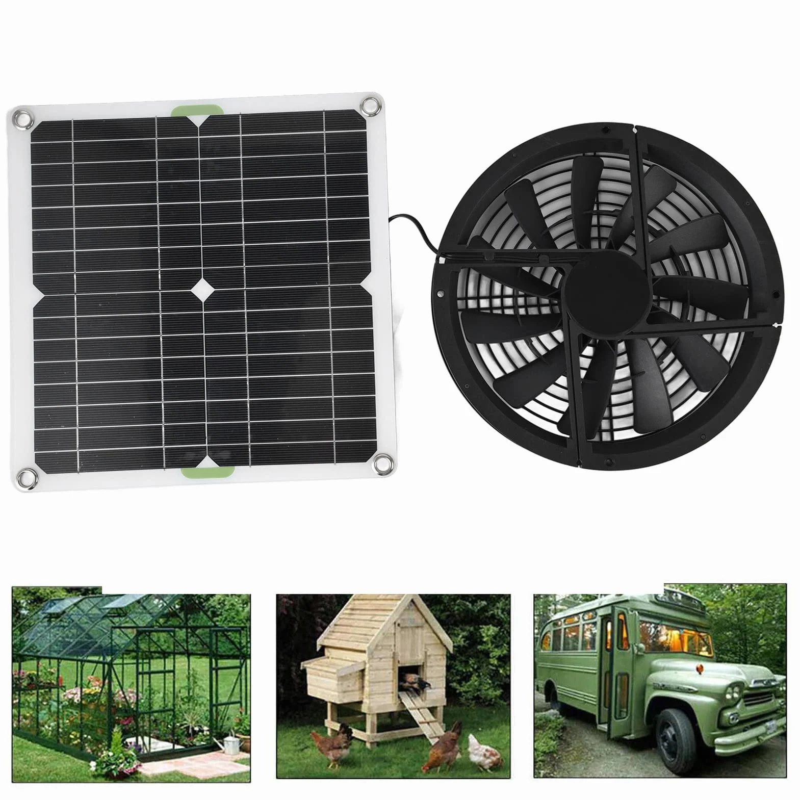 Luqeeg Kit de ventilateur à panneau solaire 100W 12V 25,4cm résistant aux intempéries pour grenier serres