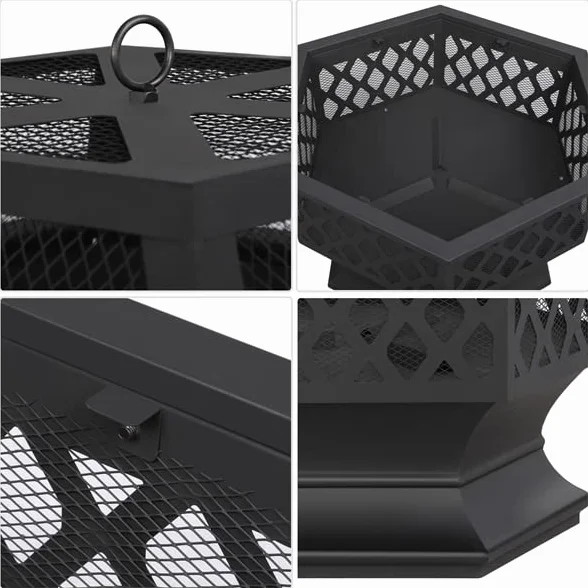 Yaheetech Brasero Exterieur Hexagonal 61 cm L x 62 cm H Foyer Poêle Chauffage à Charbon de Bois pour Jardin Terrasse
