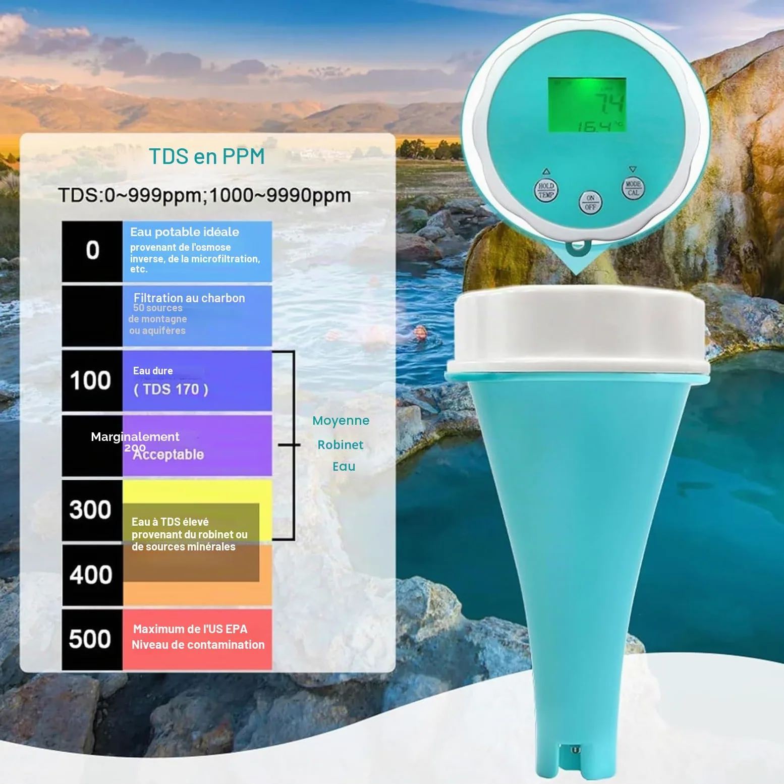 Generic Testeur d'eau Bluetooth pour piscine – Surveillance du pH et du chlore – 1 pièce