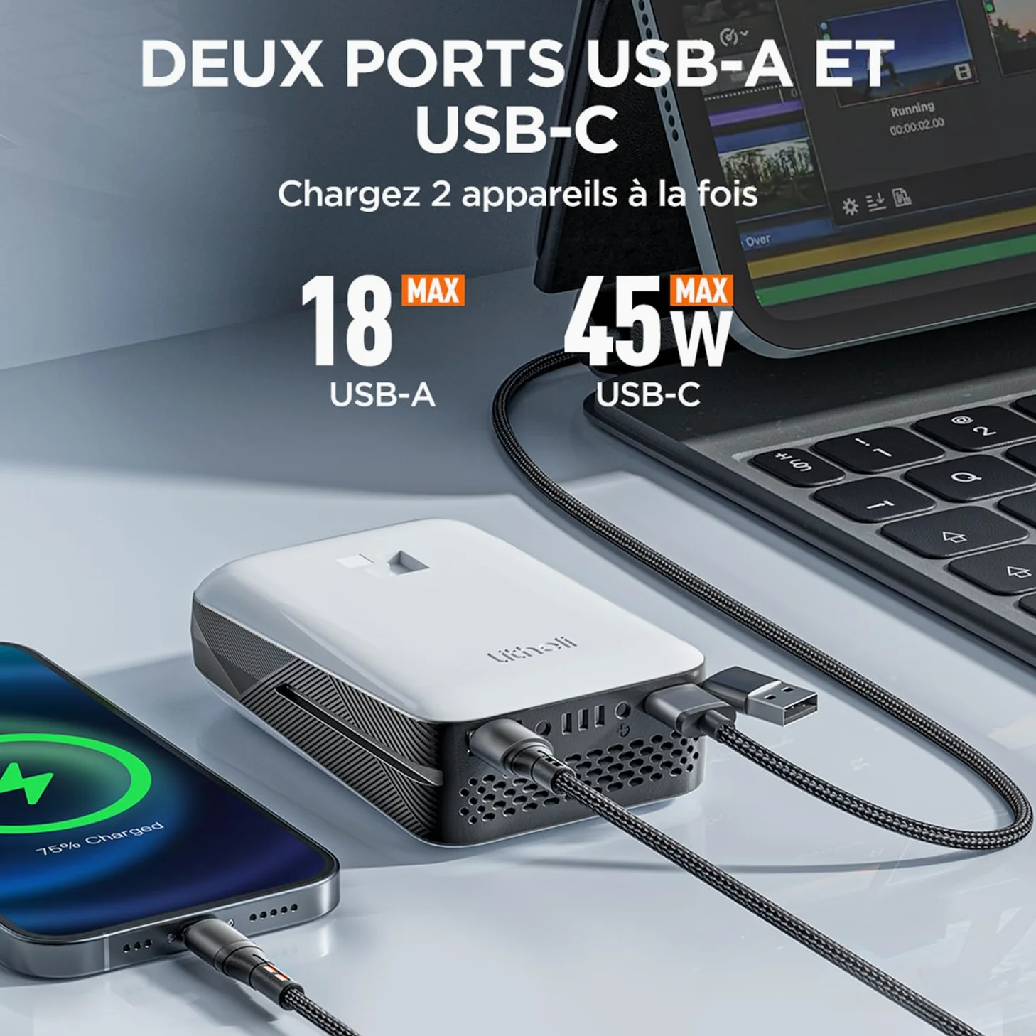 Litheli 20V Mini Tronçonneuse 15cm, Moteur Brushless, 10000mAh | Batterie compatible toute la gamme U20, charge USB-C avec fonction powerbank, lubrification auto.