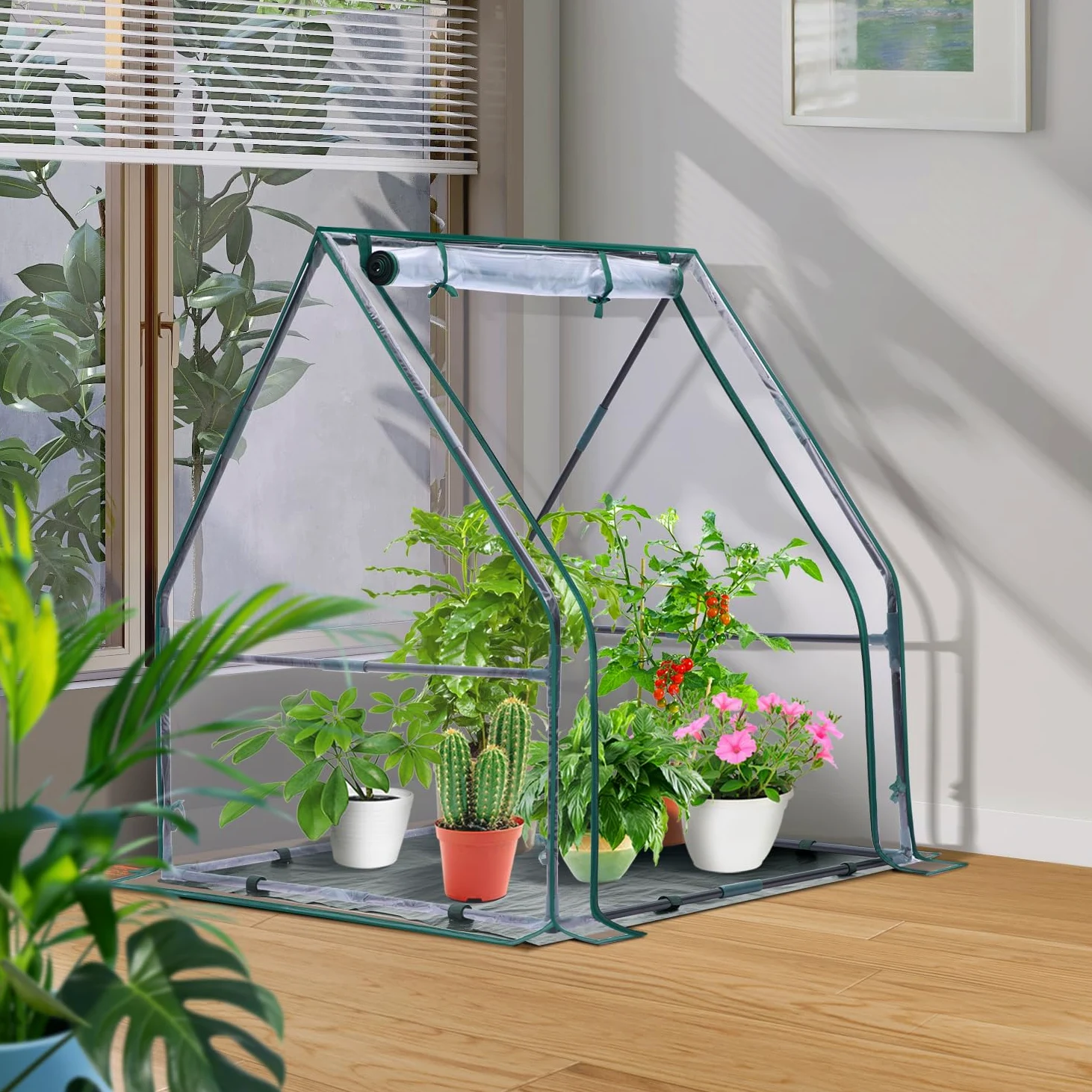 Ohuhu Mini serre pour intérieur et extérieur : serre de table portable avec tapis imperméable pour petites plantes, germination, 91,4 x 91,4 x 106,7 cm, couverture légère, accessoire de semis en dôme