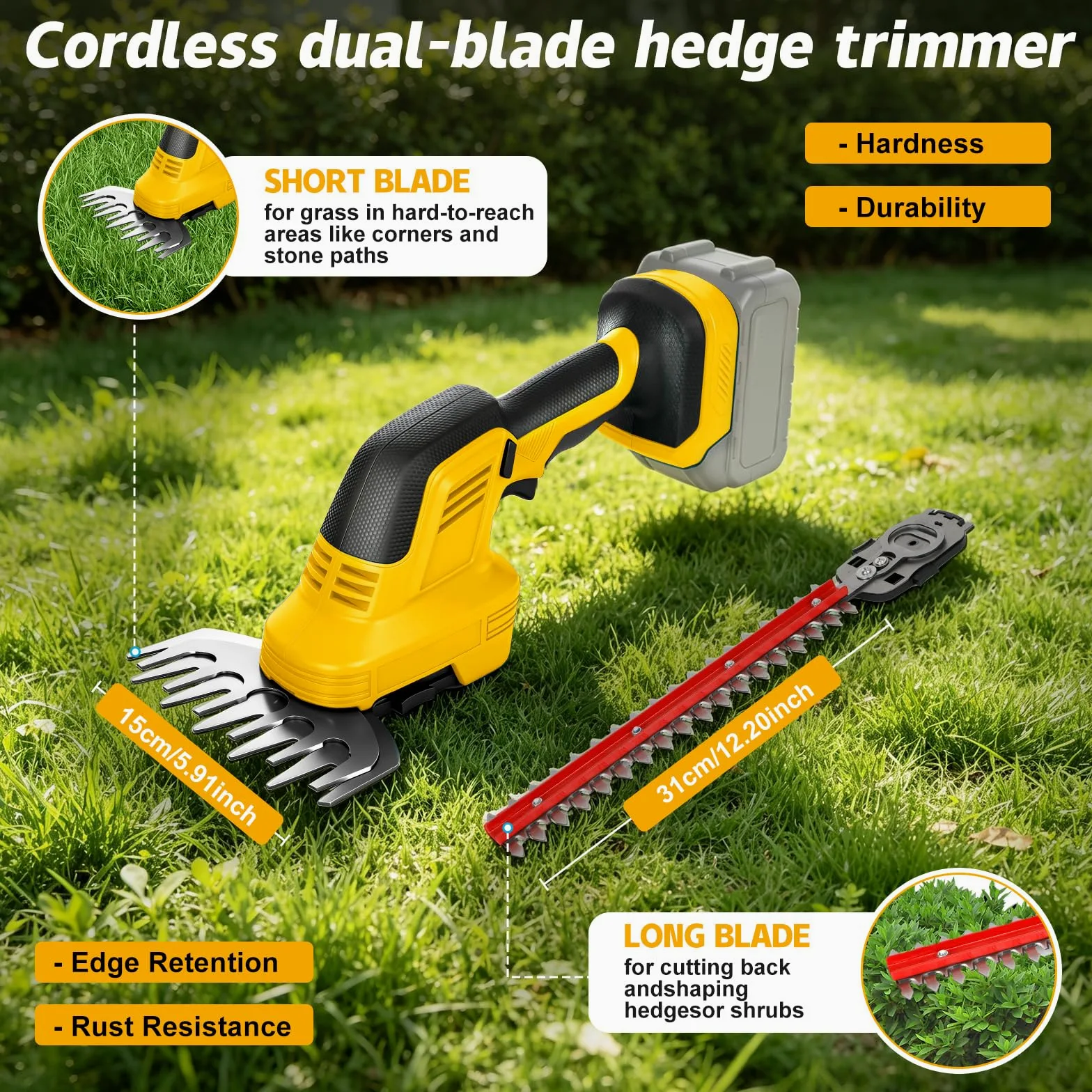 Mini Tronconneuse avec Perche 8 Pouces & Secateur Electrique Telescopique 28 mm & Taille-haie 310mm pour Dewalt 18 V, 20 V batterie, 6 en 1 Élagueuse sur Perche, Portée Maximale 4,5 m 130 220 Com