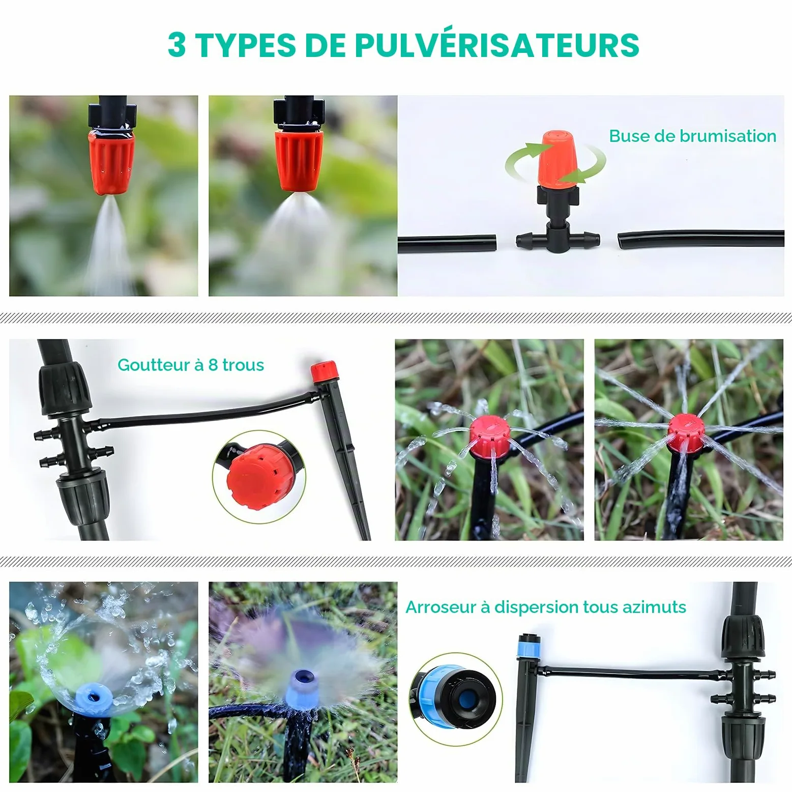 Nikou Système d'irrigation Jardin, 315 Pièces Micro Irrigation Goutte à Goutte Kit avec 60M + 15M Tuyau, Kit Arrosage Automatique pour Paysage Refroidissement, Pelouse, Plante, Potager