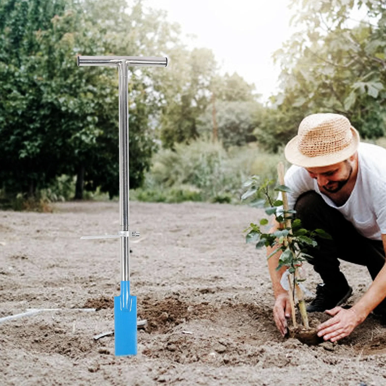 Aramox Outil de plantation en acier inoxydable avec pelle amovible pour jardinage agricole et forestier