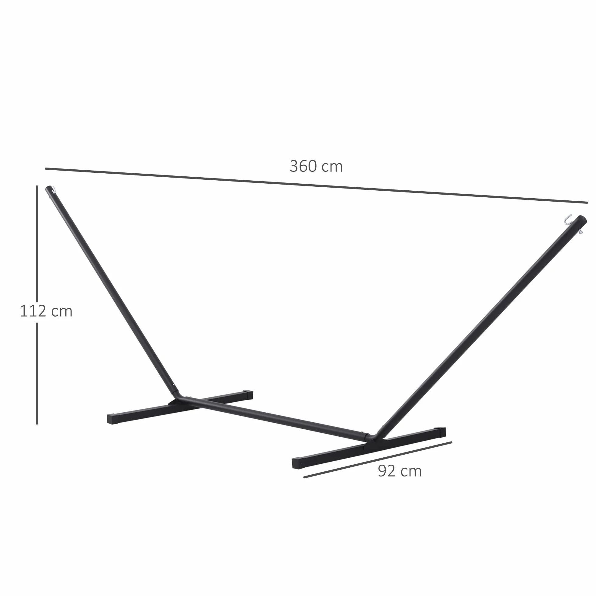 Outsunny Support Pied de hamac Structure Robuste métal époxy Noir 3,60L x 0,92l x 1,12H m