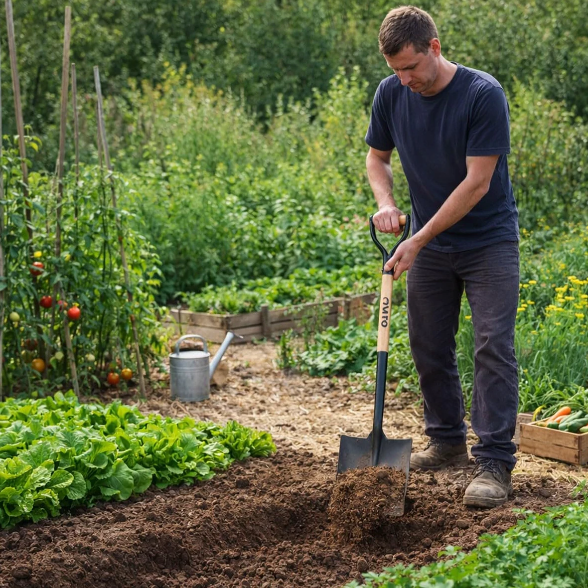 VITO - Pelle Carrée en Acier Trempé 103 cm – Manche Bois & Poignée en Y Ergonomique – Outil Robuste pour Jardinage Déplacement de Terre Déneigement et Travaux d'Extérieur