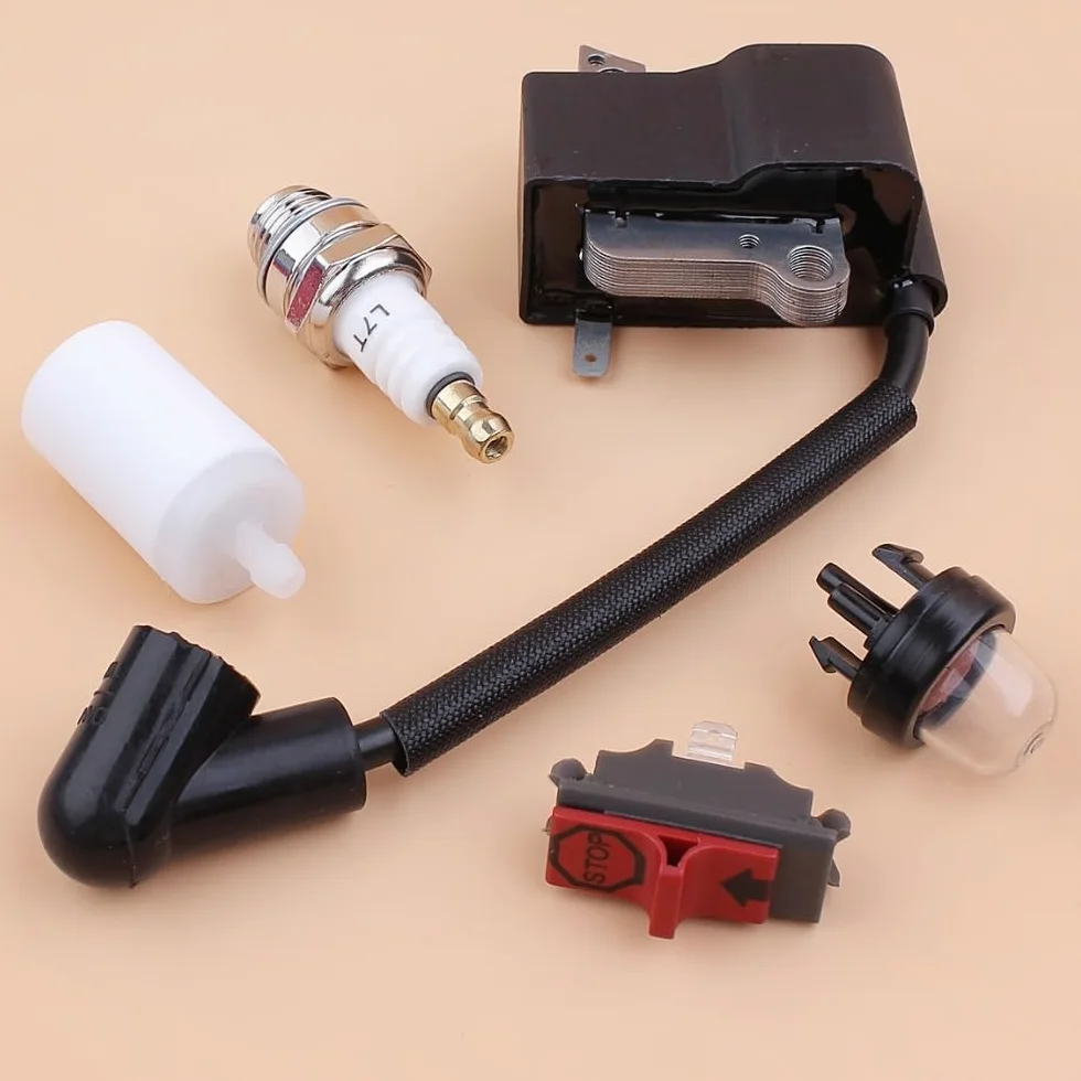 ROEDE Bobine d'allumage Interrupteur Marche/arrêt Bougie d'allumage Kit d'ampoule d'amorce adapté for Husqvarna 235R 232R 232L 240RJ débroussailleuse Tondeuse 537038501
