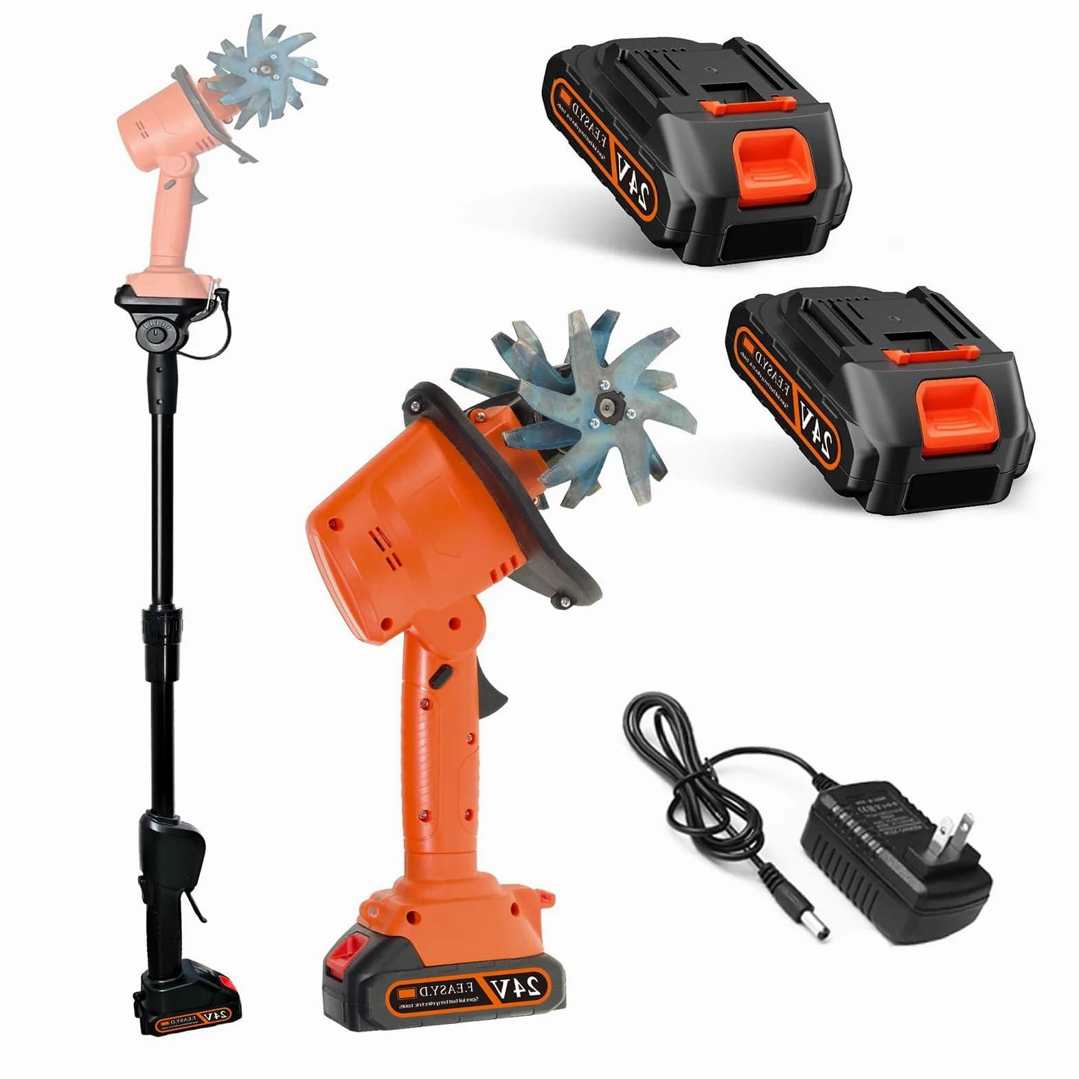 Mini cultivateur électrique sans fil 21V, rotavateur de jardin, 235 tr/min | Cultivateur de sol portatif avec 4 rangées de dents, chargeur de batteries 2x1,5 Ah, largeur de labourage de 10 cm
