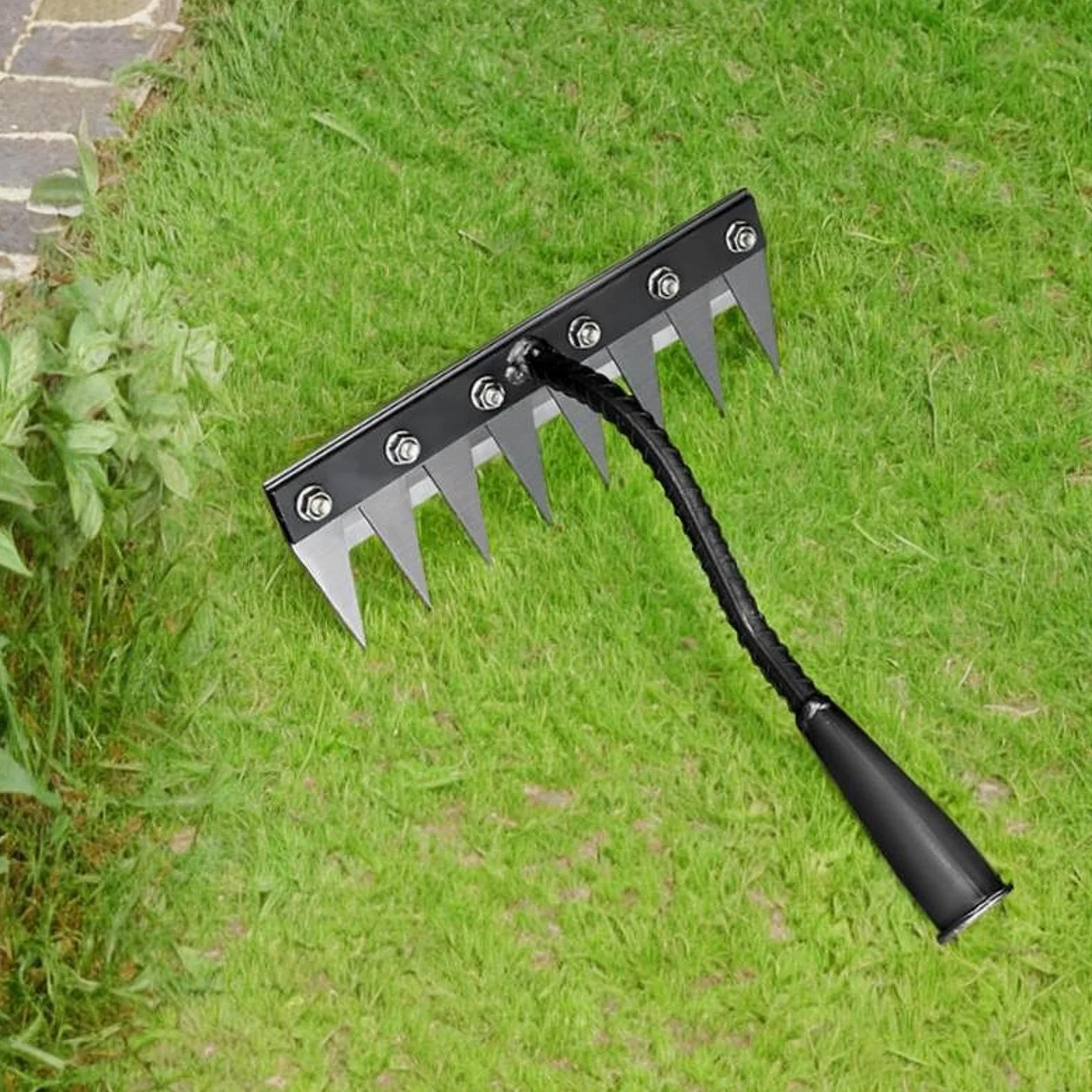 Râteau de Désherbage de Jardin en Acier Allié, Outillage Manuel de Jardin, Râteau de Désherbage avec Poignée Ergonomique pour Terre et Pelouse, 8 Dents