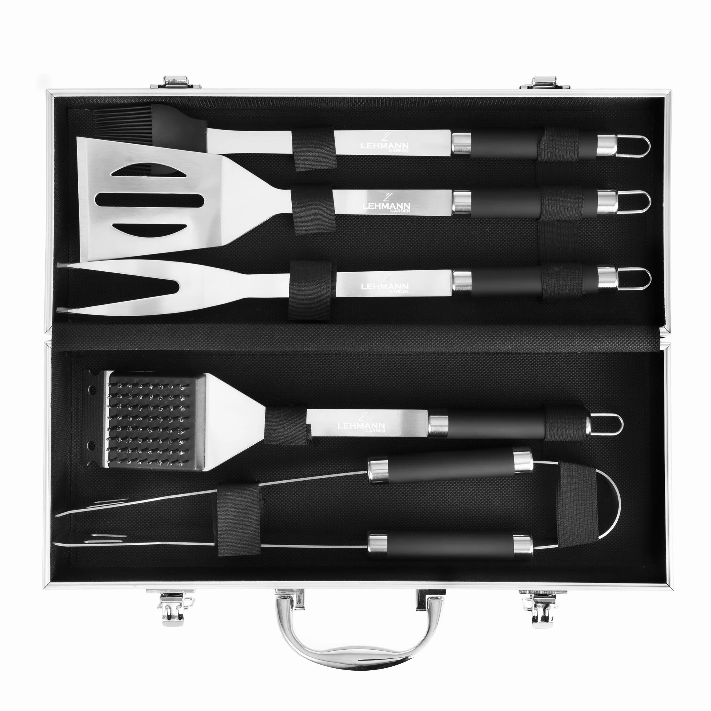 LEHMANN Kit Barbecue Acier Inoxydable 5 pcs Set Accessoires avec Mallette