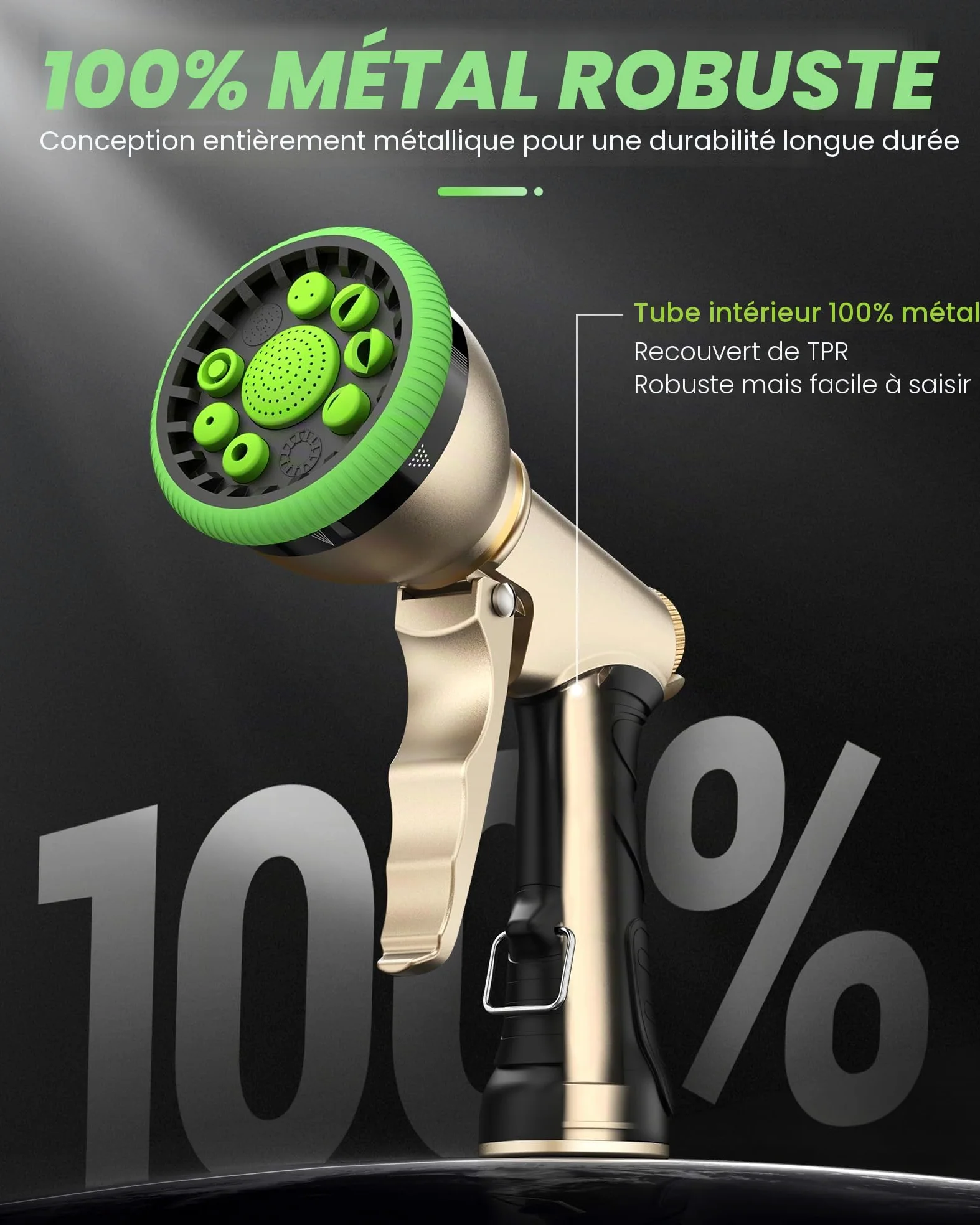 RAINPOINT Pistolet pulvérisateur de jardin - Débit d'eau réglable - Vert