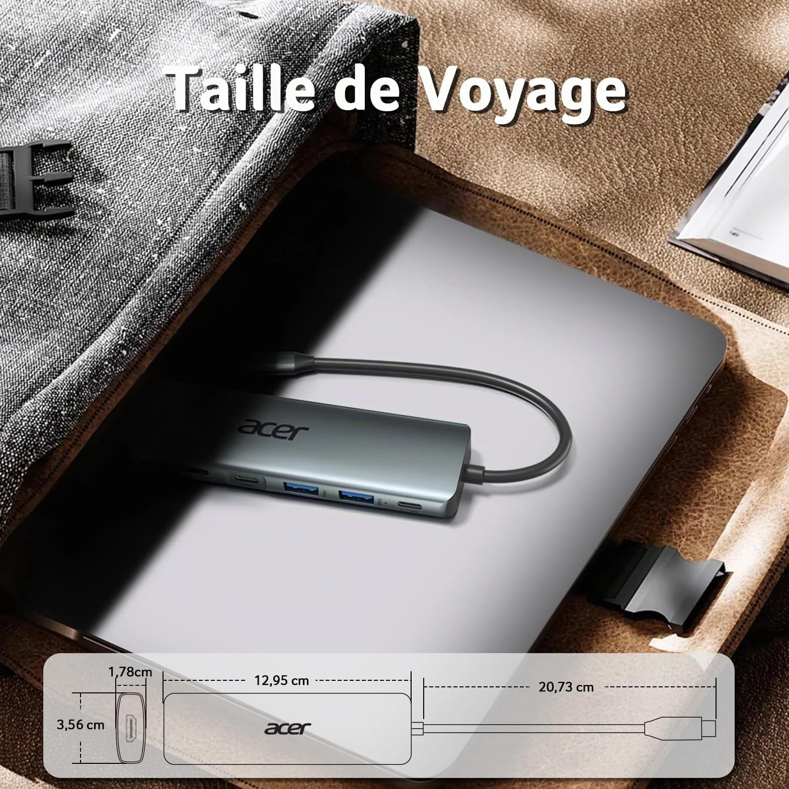 Acer Adaptateur USB C vers HDMI 4K PD 100W Lecteur de Carte SD TF 2 USB 3.0 USB C 5Gbps