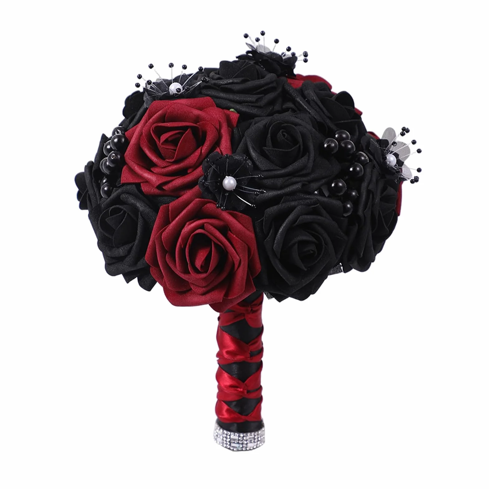 Bouquet de mariage sombre style gothique noir et bordeaux rose pour mariée