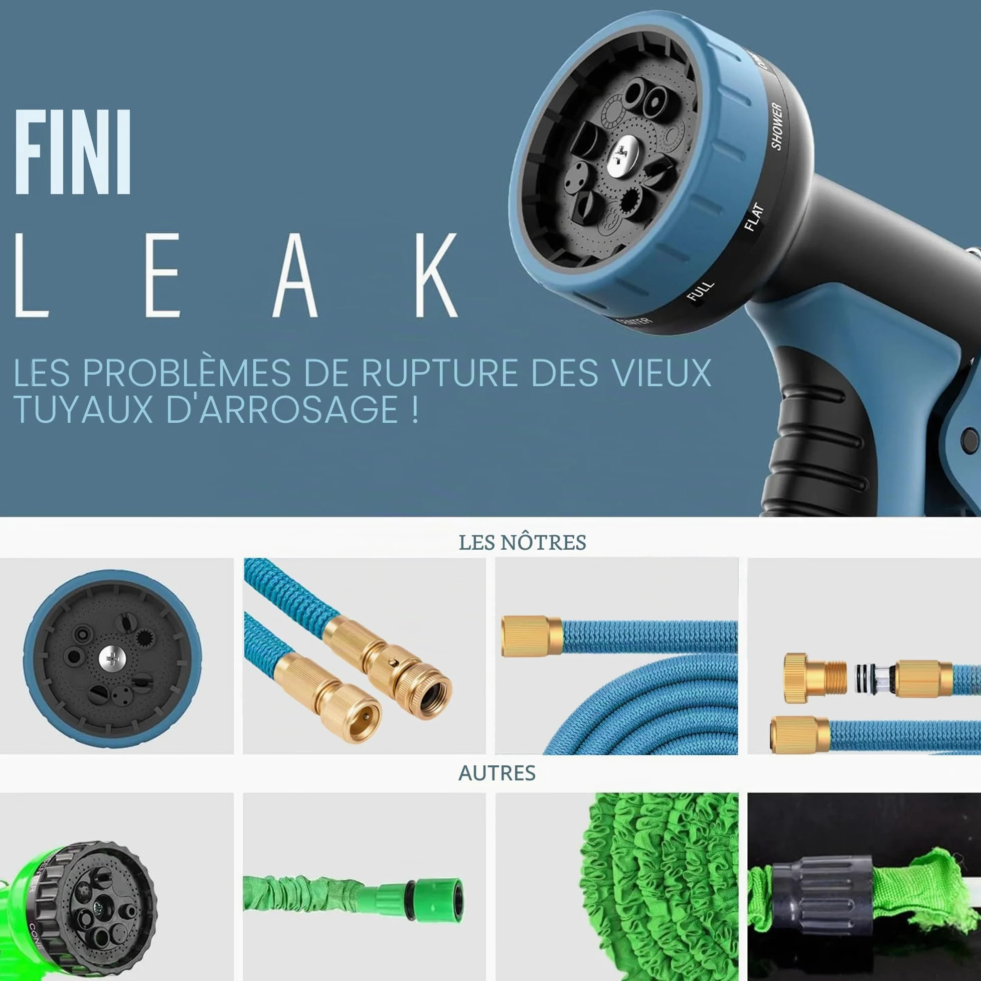 Expandable Garden - Tuyau d'eau flexible avec tissu - 75FT/22.5m-avec buse de pulvérisation à 10 motifs, tuyau de tuyau rétractable résistant aux fuites, connecteur en alliage de laiton, sans kink