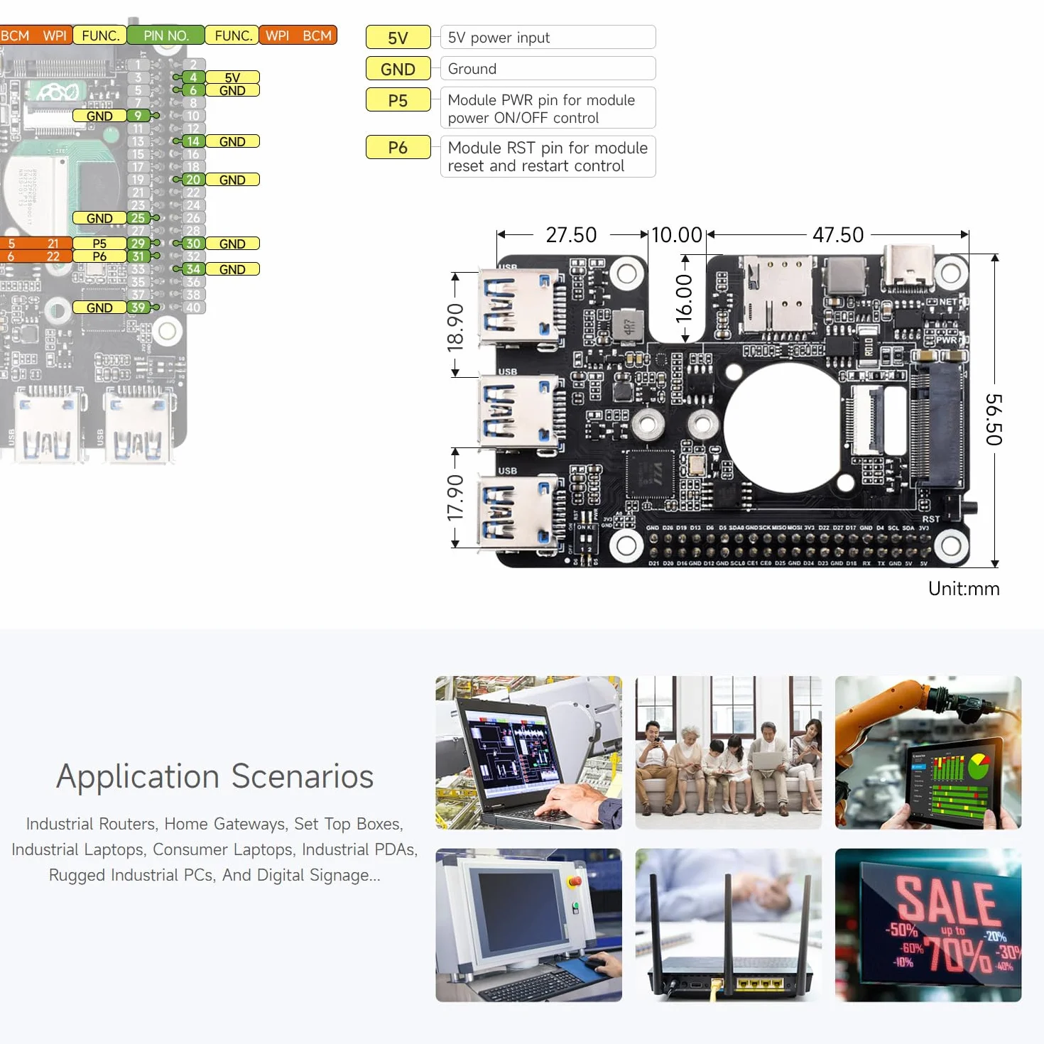 Waveshare PCIe to M.2 4G/5G USB 3.2 Hat Cellular Modem for Raspberry Pi 5