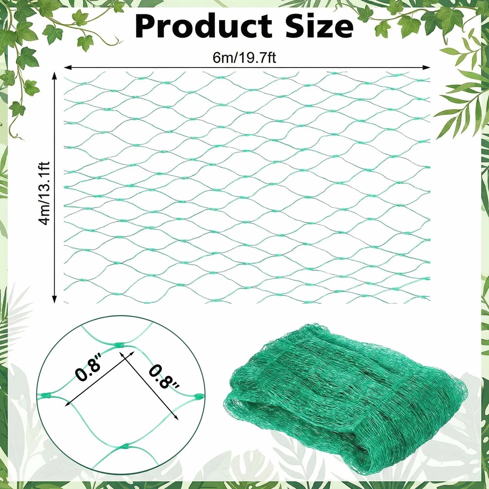 Filet Anti Oiseaux Vert 4 x 6 M Filet de Protection pour Plantes Potagers Arbres Fruitiers
