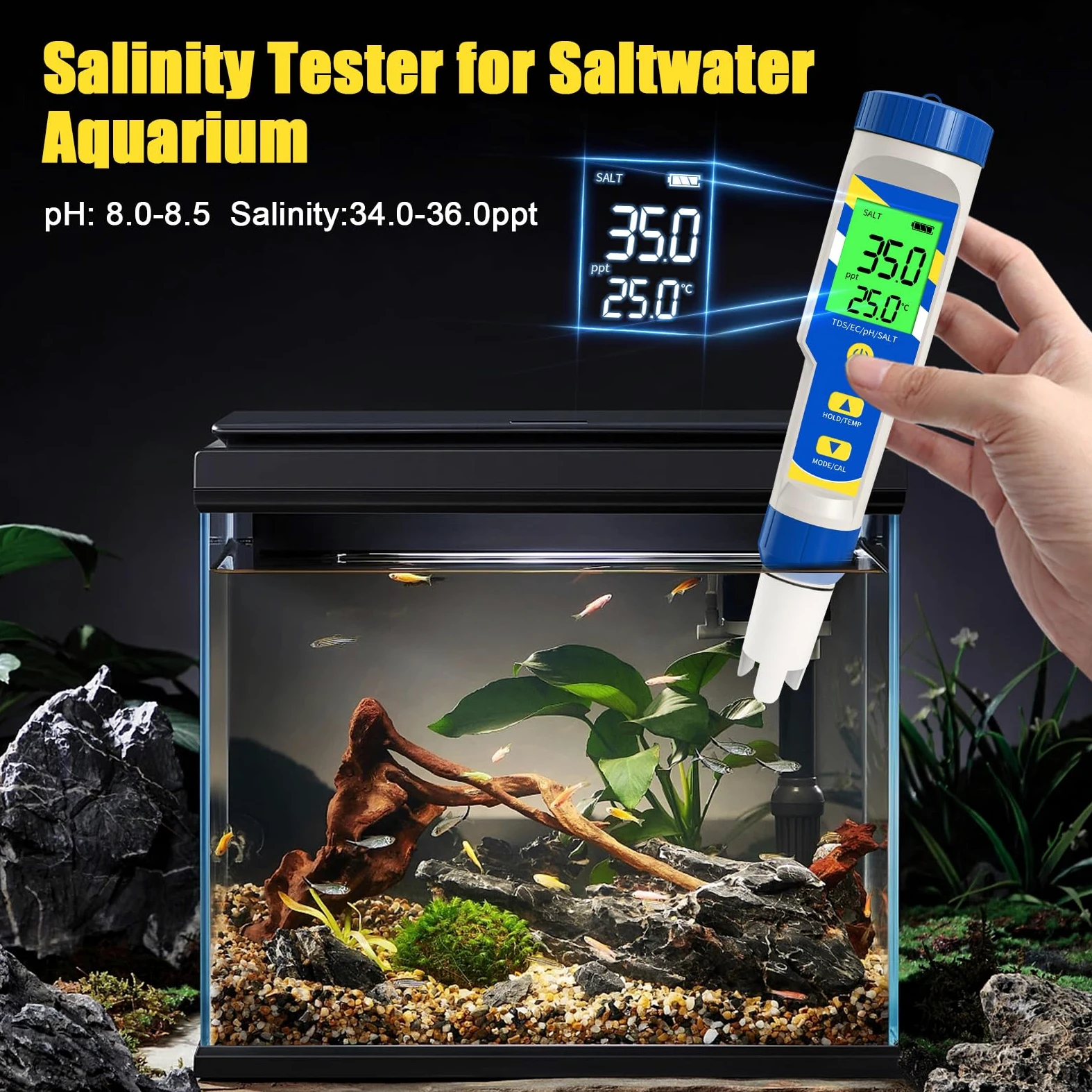Testeur de pH numérique 2025 pour piscine 5 en 1 TDS EC pour aquarium, eau potable, hydroponique, eau salée, spa, brassage