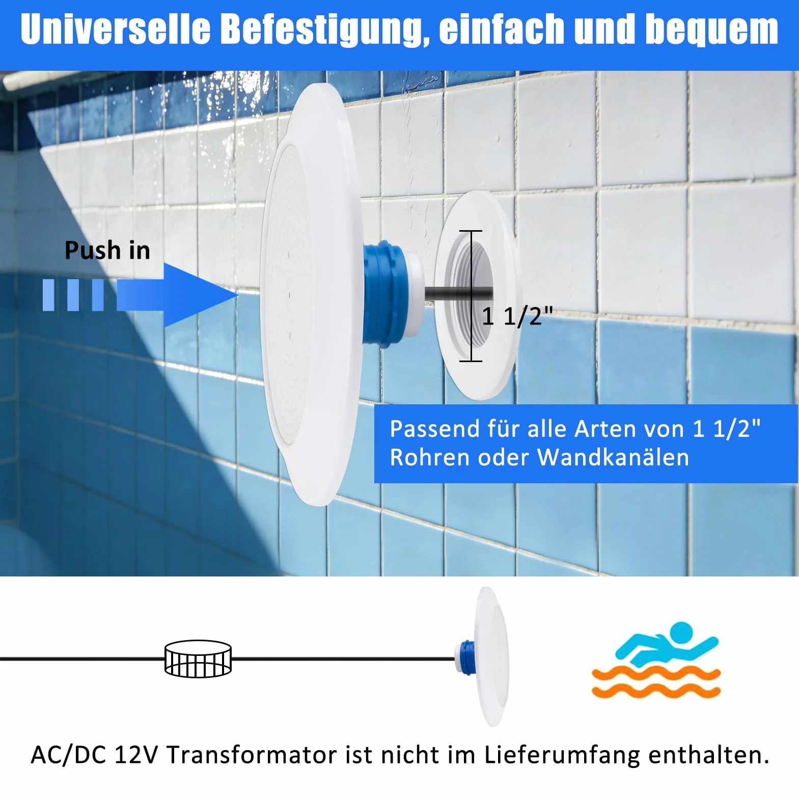 Projecteur LED Piscine Par56 20W IP68 12V 5500-6500K Blanc Froid