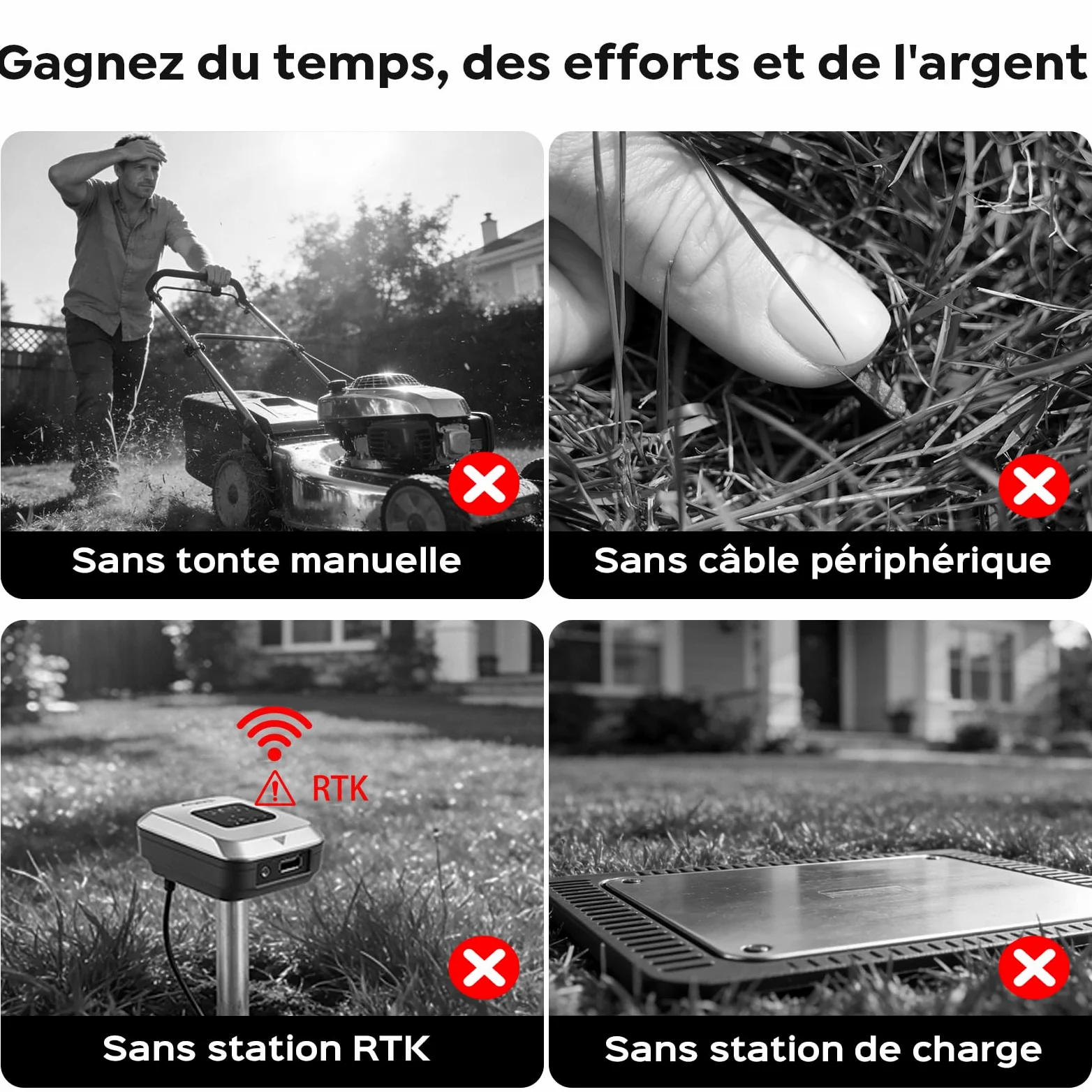 YARDCARE V3 Robot Tondeuse sans câble périphérique, avec Navigation visuelle, détection 150+ Obstacles, contrôle Via appli, 50 DB, Robot Tondeuse pour Petits et Moyens Jardins, Bandes magnétiques