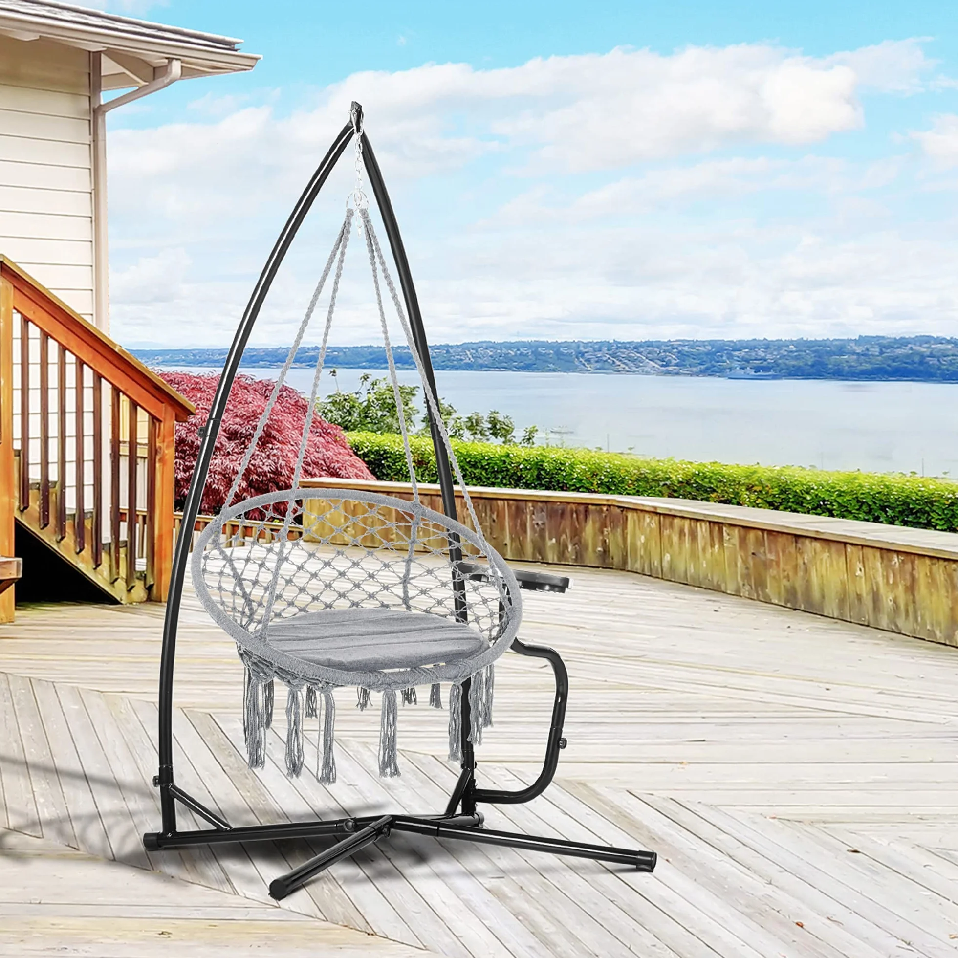 Outsunny Support Fauteuil Suspendu Pied Tablette réglable Charge 120 Kg
