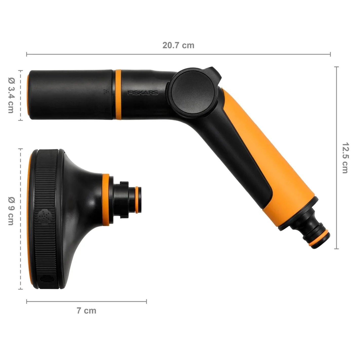 Fiskars Kit d'Arrosage, 2 Pièces, Pistolet Pulvérisateur, 2 Fonctions | Taille Universelle, Raccord de Tuyau Stop, Taille Universelle, SoftGrip, Noir/Orange/Bleu, 1065493