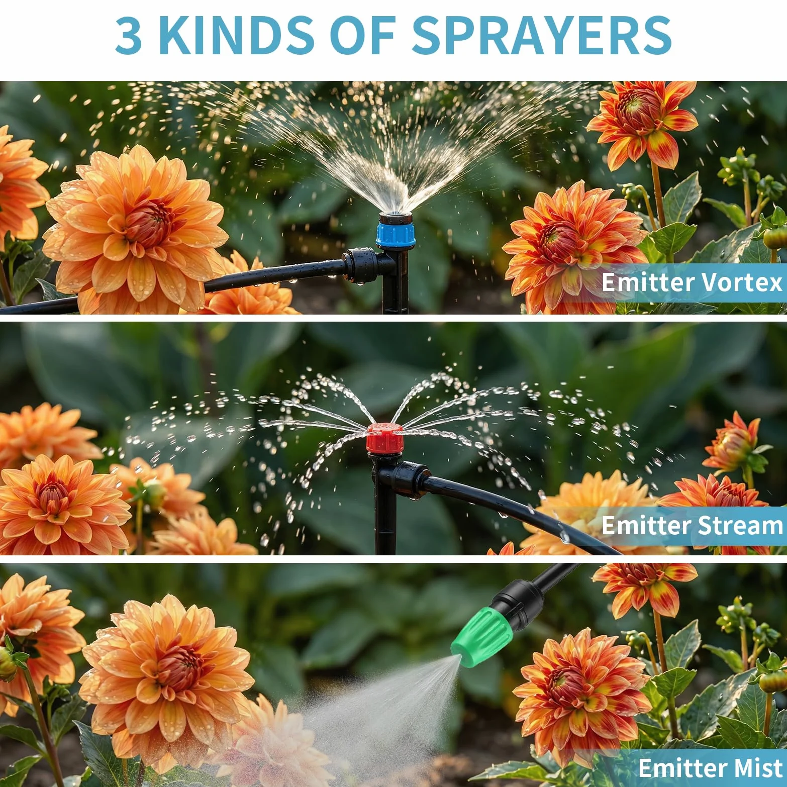 LP Système d'irrigation goutte à goutte, système de brumisation d'arrosage automatique de 60 m avec tubes de distribution de 1,27 cm et 6,35 mm – Buses et arroseurs réglables pour serre de jardin