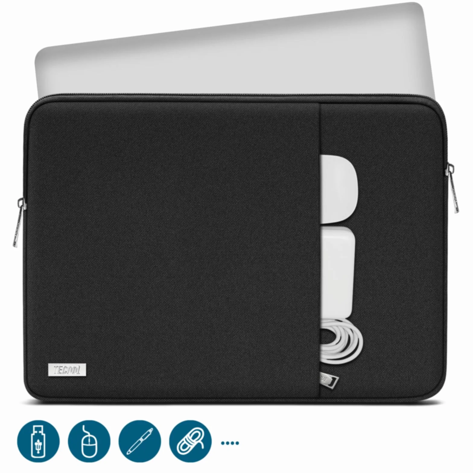 TECOOL Pochette Ordinateur Portable 15,6 Pouces pour HP Lenovo Dell Acer ASUS Chromebook Samsung, Housse PC 15.6" Sacoche Ordi Noir
