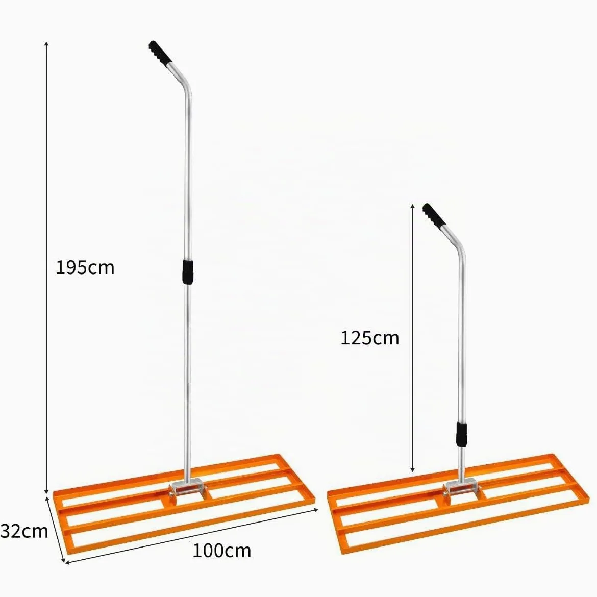 Râteau de Nivellement de Pelouse en Acier inoxydable Orange 100 cm Largeur -Parfait pour Mettre à plat : Cour de golf,terrains de Sports Jardin,Aménagement Extérieur - Manche Extensible Jusqu'à 190cm