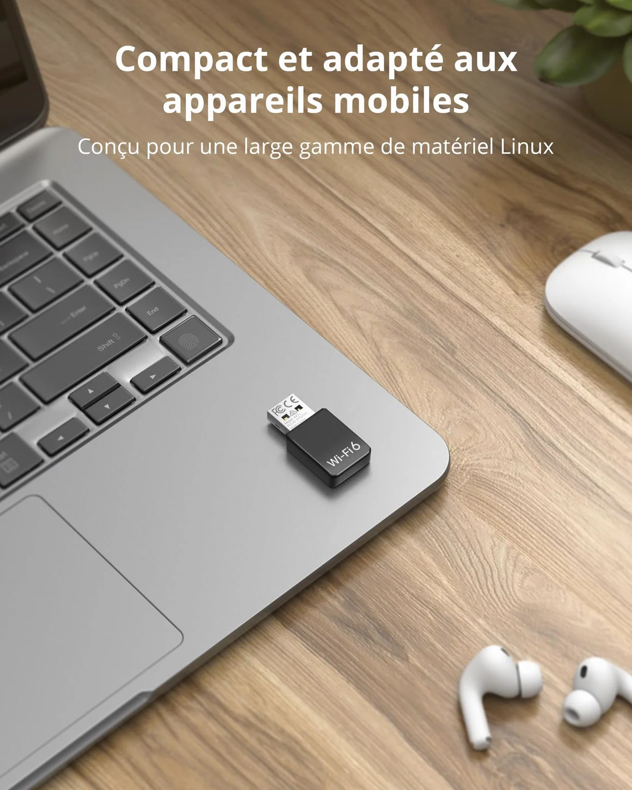 BrosTrend AX900 Mini Clé WiFi Linux USB Dongle Wi-Fi 6 Double Bande 5GHz 600Mbps 2.4GHz 286Mbps USB 2.0