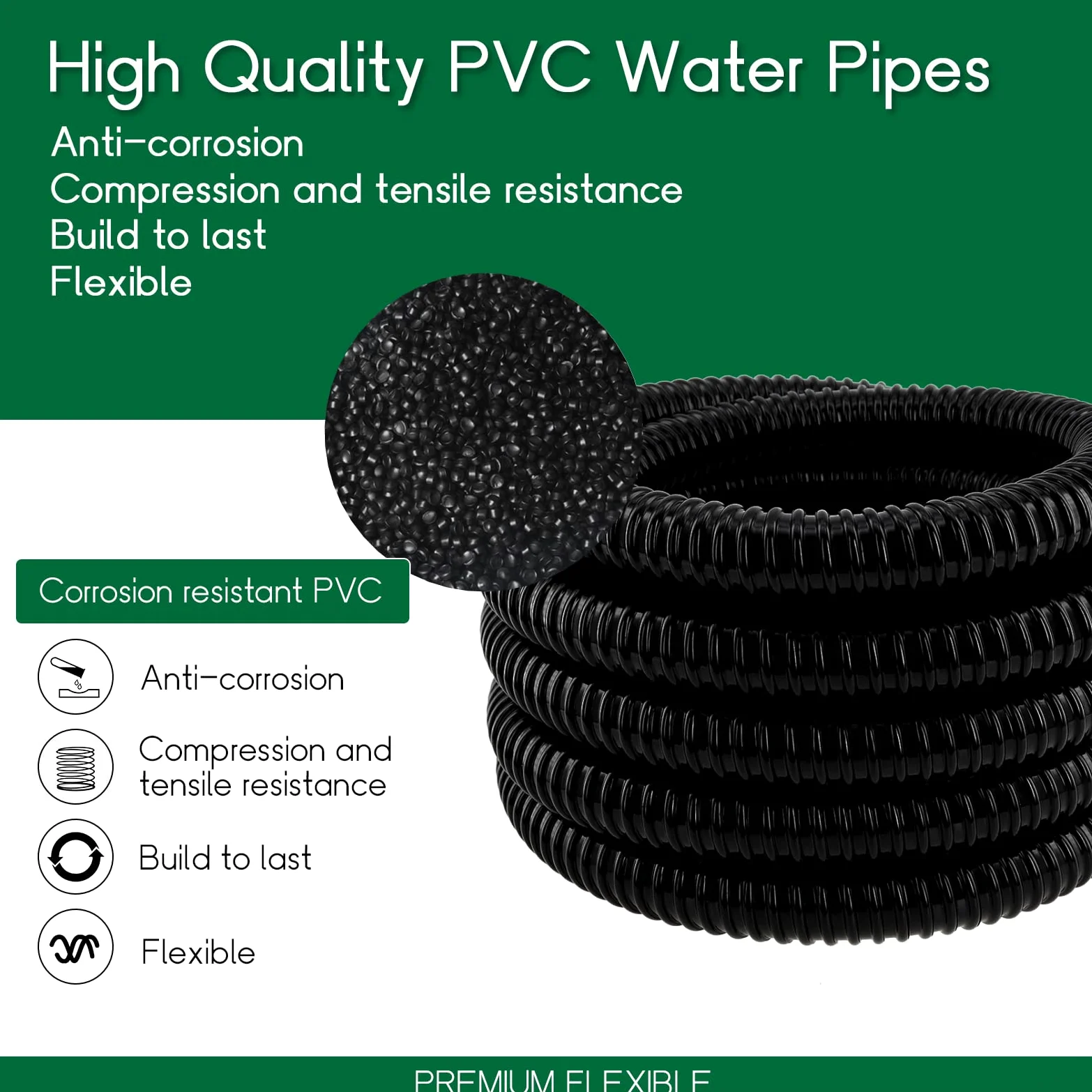 LONGRUN Tuyau étang 25 mm / 1 "5m, tuyau flexible ondulé avec raccords de tuyaux de pinces, tubes PVC PVC résistants aux UV pour les étangs de jardin cascades de camping filtres Drainage marins