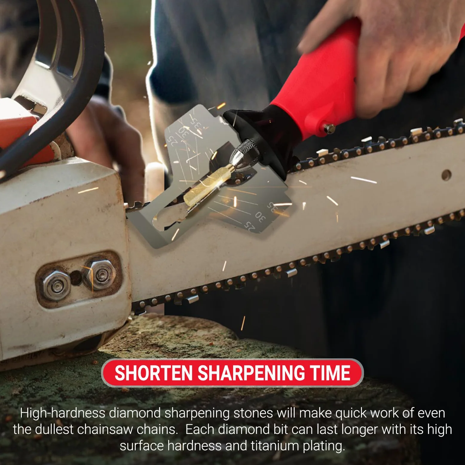 Electric Chainsaw Sharpening Kit 110V/180W, High-Speed Chainsaw Sharpening Tool, Includes 5-Speed Chainsaw Chain Sharpener with 3 Sizes Diamond Sharpening Wheels and Angle Adjustment Guide