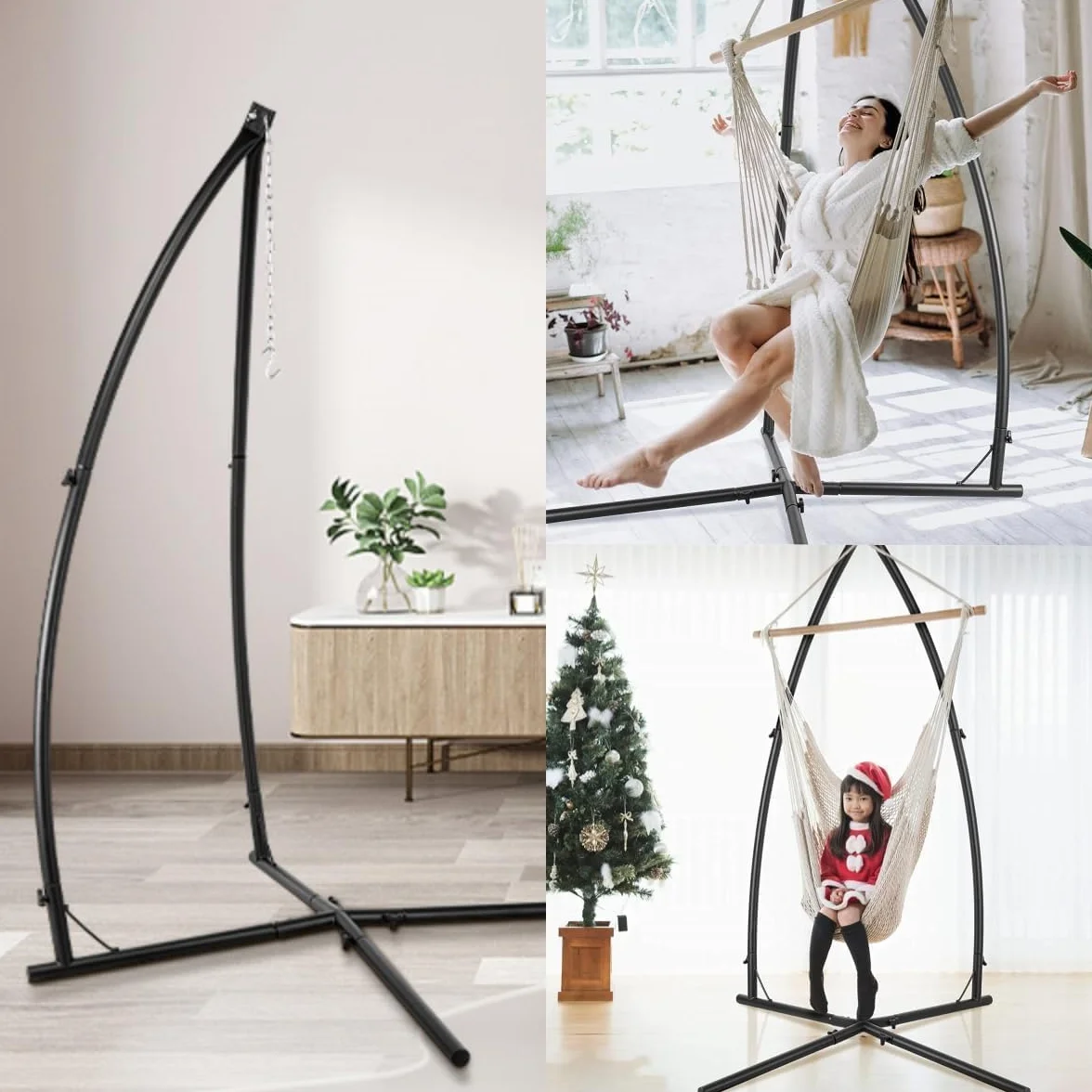 Support Hamac Chaise Suspendue Réglable Hauteur Crochets 110 kg Balcon