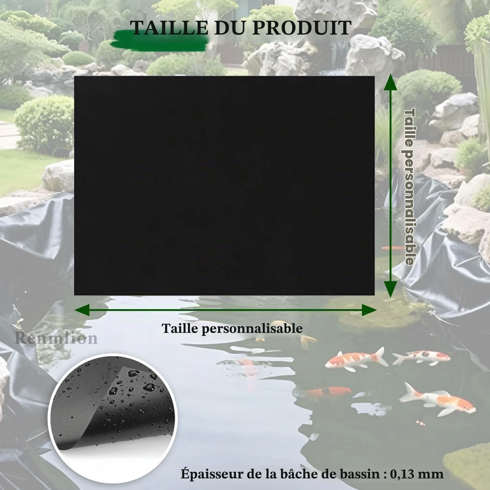 3x4m 4x6m 5x8m 8x10m 10x12m Revêtement d'étang EPDM - Sous-couche de bassin durable Membrane imperméable pour piscine - Film d'étanchéité Bâche de film de piscine résistante à l'humidité(4x4m)