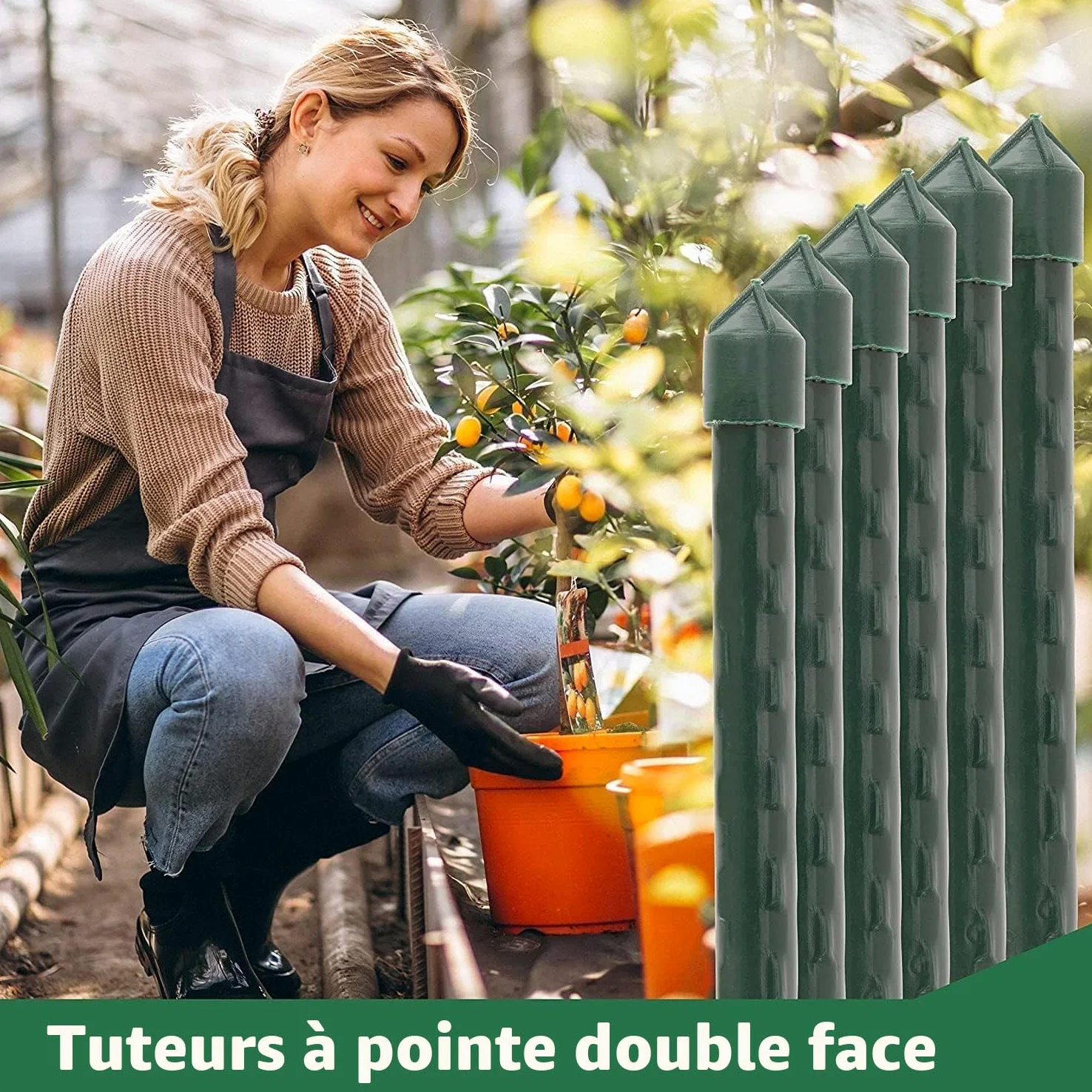 Suinga Lot de 25 tuteurs en acier plastifié 210 cm Ø16 mm | Bâtons pour plantes et arbres | Tuteurs pour tomates et plantes grimpantes | Support pour plantes, vert
