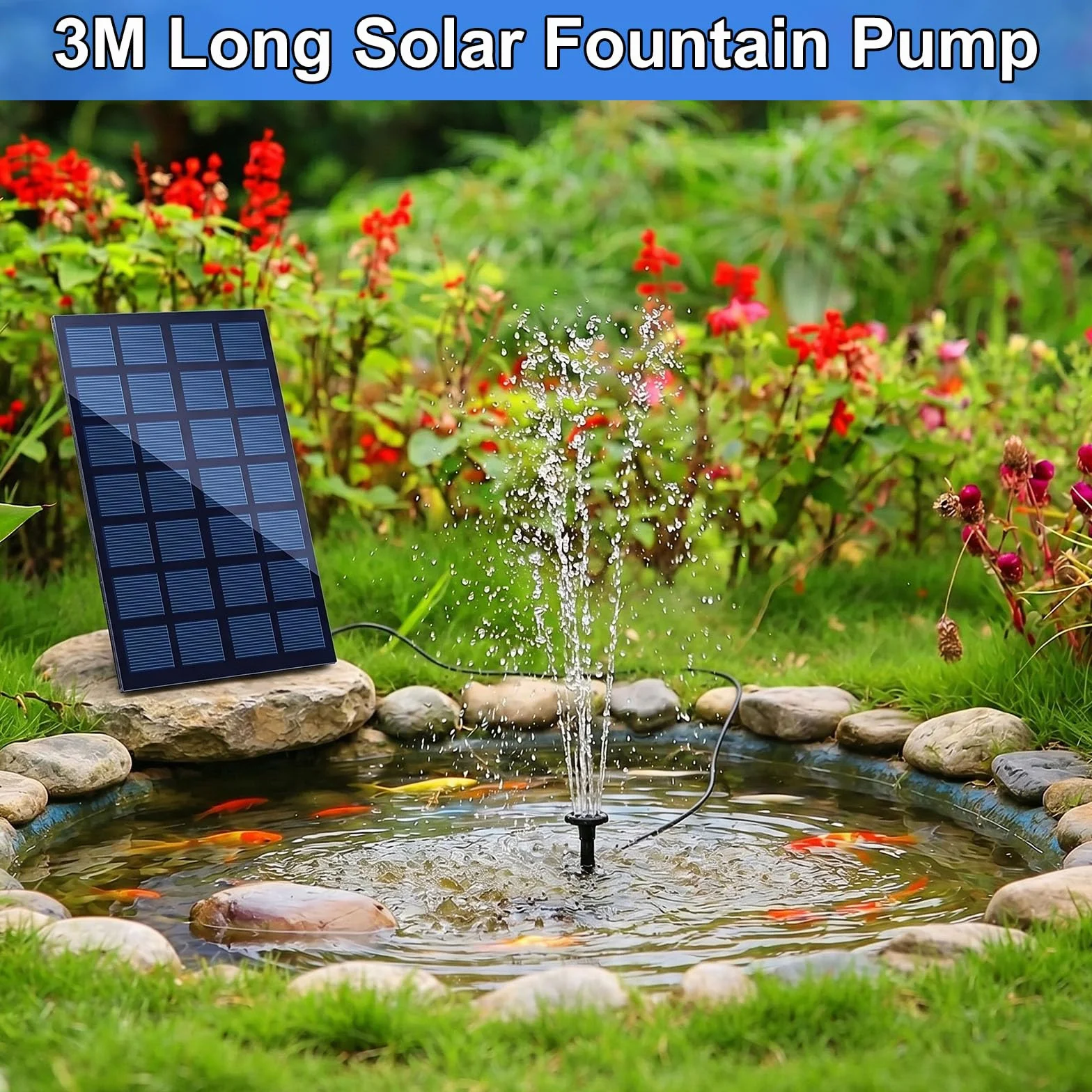 Pompe Solaire Bassin 2.5W Fontaine Solaire Extérieure Jardin 6 Buses 6 Modes