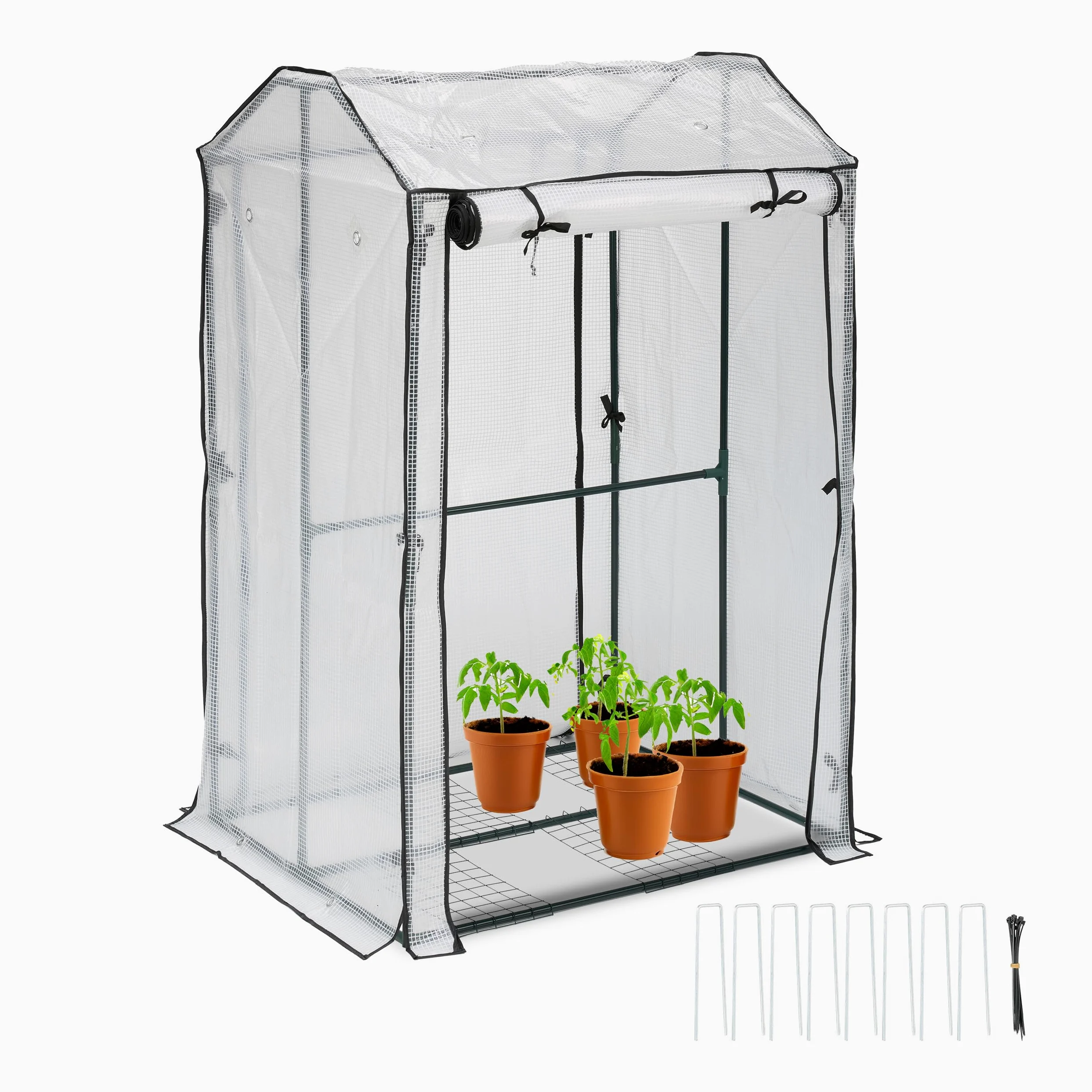 Relaxdays Serre de Balcon avec 4 grilles, HLP: 150x100x80 cm, Plastique PE et Acier, Plantes, Herbes, Transparent/Vert
