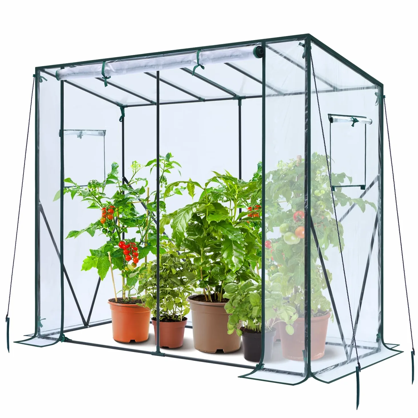 Ohuhu Serre d'entrée pour l'extérieur : serre portative en plastique robuste avec porte enroulable à fermeture éclair et housse en PVC pour l'extérieur pour plantes d'hiver, abri de jardin 200 x 77 x
