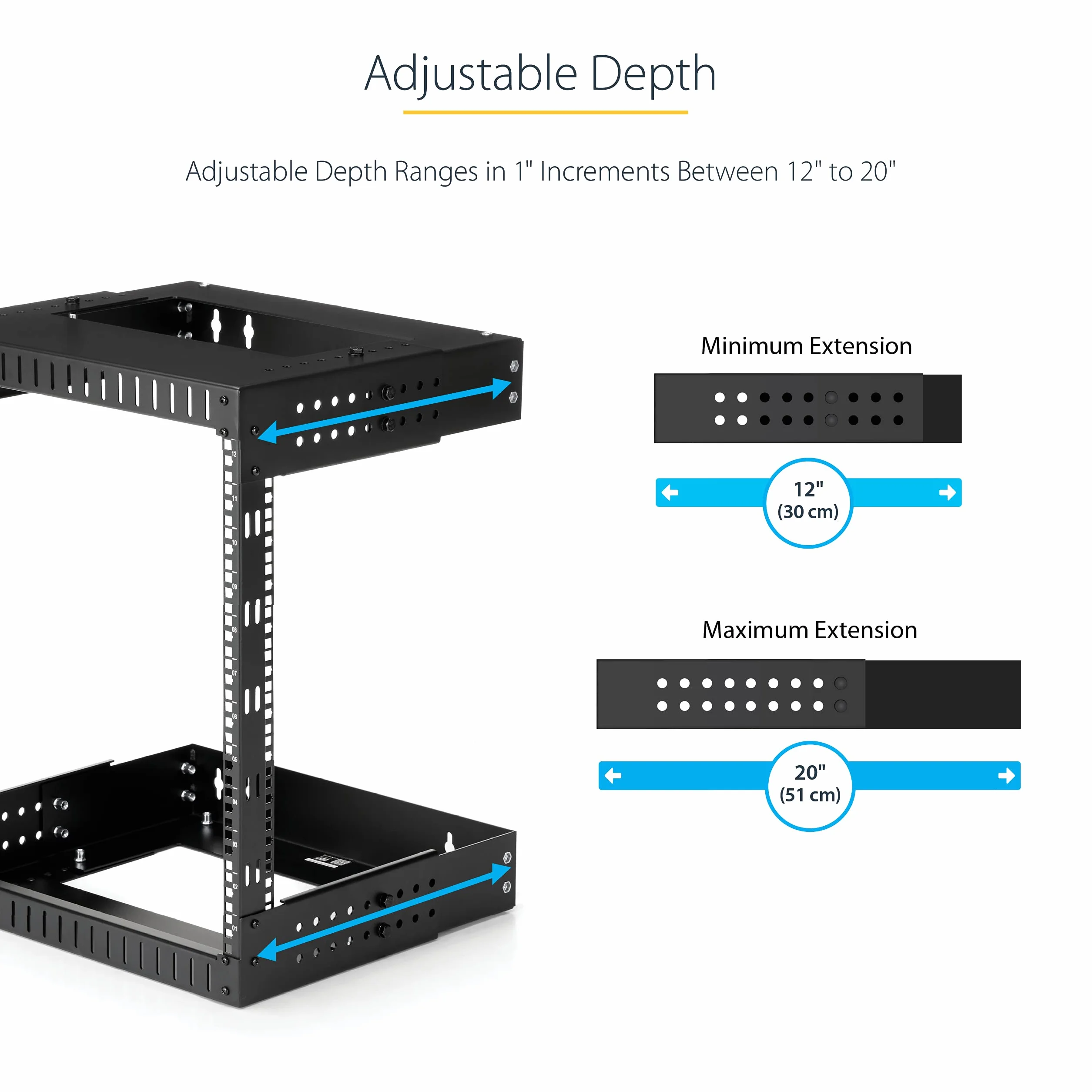 StarTech.com Rack Mural 15U 2 Montants 19" Cadre Ouvert Profondeur Ajustable RK15WALLOA