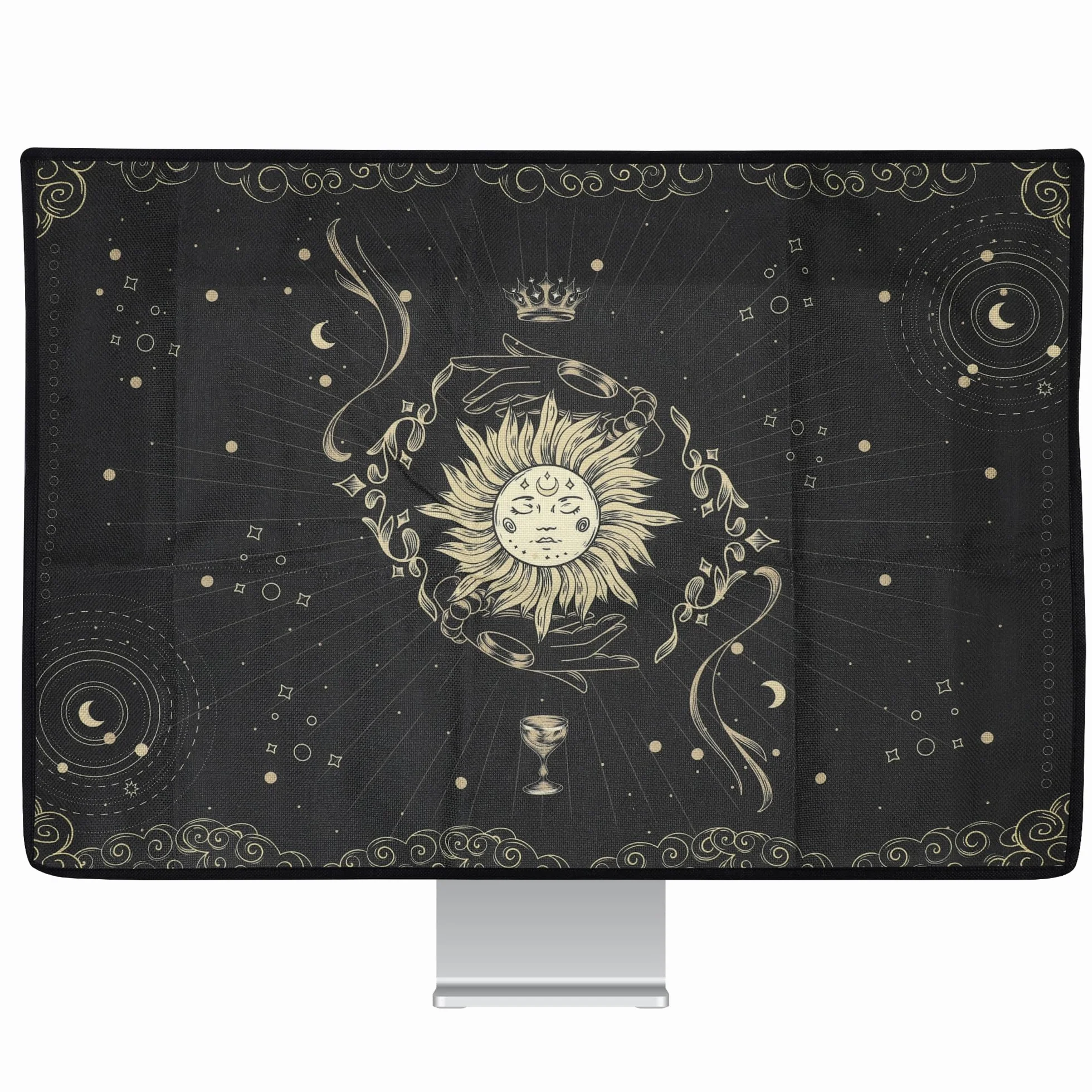 kwmobile Housse écran ordinateur compatible 27-28" moniteur protection PC en lin bleu foncé jaune noir