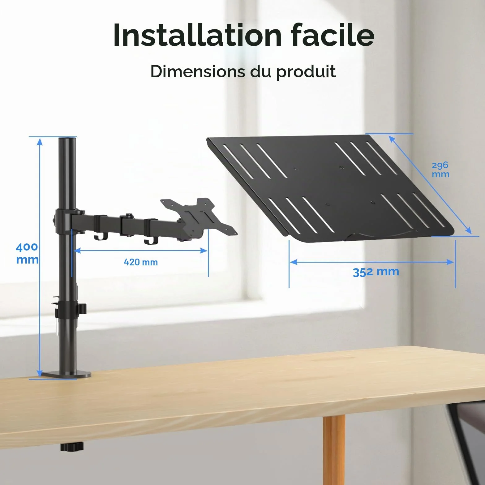 Suptek Support Écran PC avec Plateau pour Ordinateur Portable, Support Moniteur LCD/LED, Rehausseur d'Écran Bureau