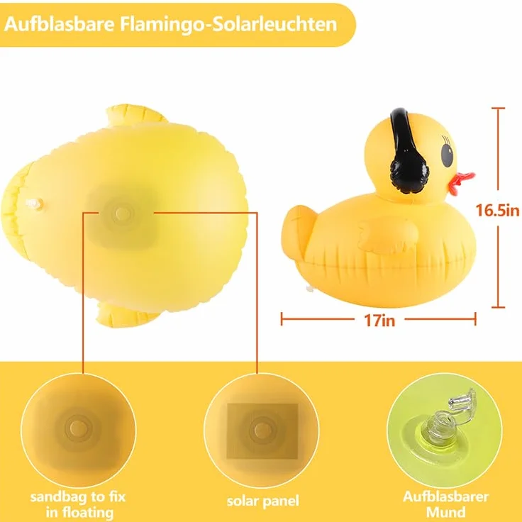 Lanterne Solaire Gonflable Canard IP68 Lampe LED Flottante pour Piscine Bassin Jardin