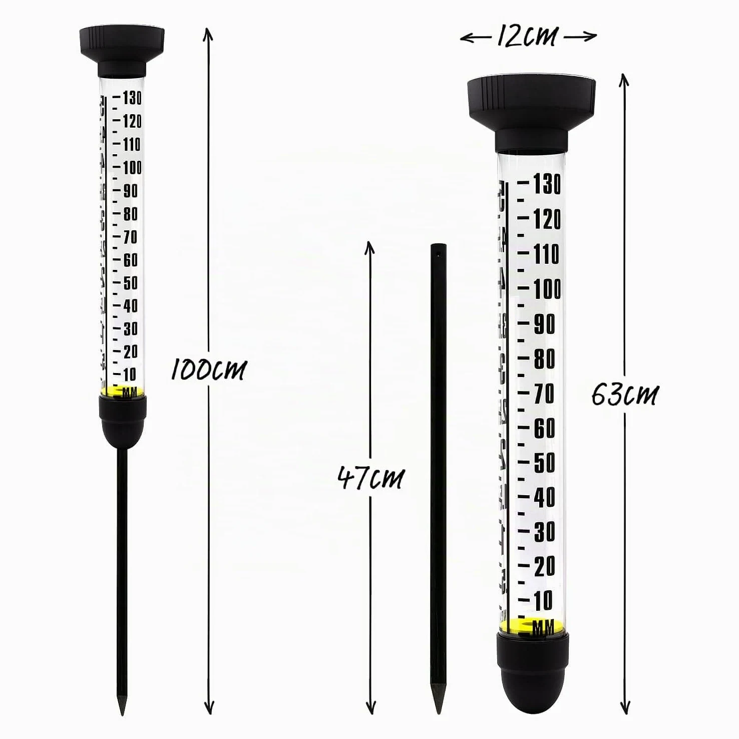 CKB LTD Pluviomètre avec Piquet pour Extérieur - Mesure Extra Large de la Pluie avec Double Échelle et Piquet au Sol pour Pelouses, Jardins, Fermes et Terrains de Golf 100 cm de Haut