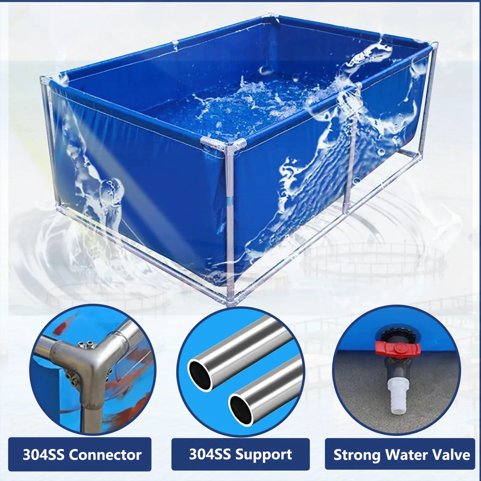 Bassin Poisson Exterieur Jardin,Cadre de Piscine pour Poissons temporaires,Grande Piscine D'aquaculture, Piscine pour Poisson avec Le Drain，pour Aquarium, réservoir de Stockage