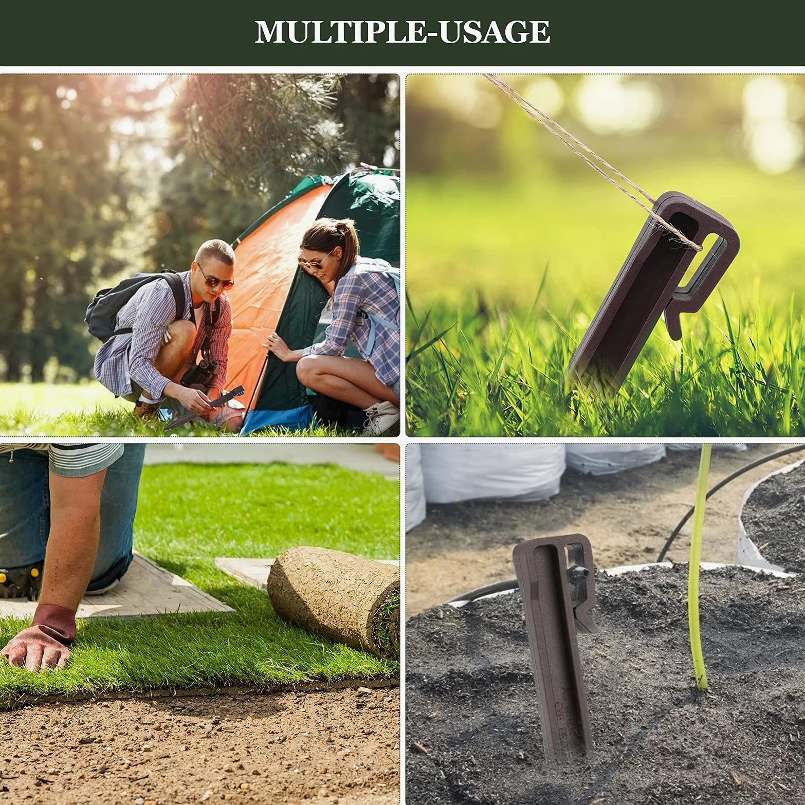 Lot de 50 piquets de sol en plastique de 24.6 cm pour bordures de paysage, planches de terrasse et pelouse de jardin, piquets robustes pour sable et bois de plage (marron)