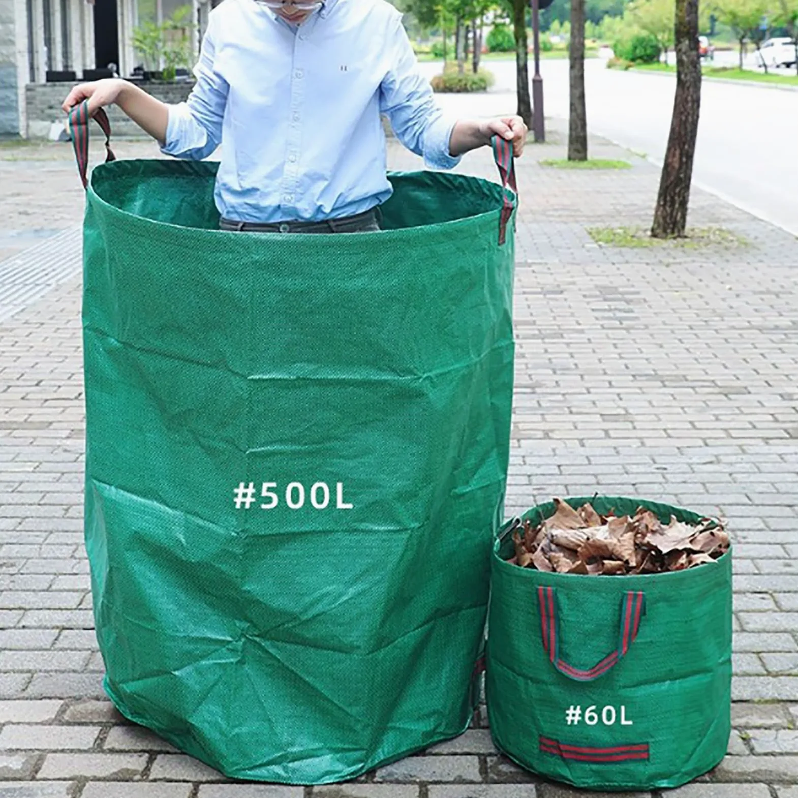 Sac de Jardin Réutilisable, Sac de Déchets de Jardin avec 4 poignées renforcées, avec râteau à Feuilles réglable et Gants de Jardin pour Les Feuilles de Jardin et la Collecte des déchets 272L