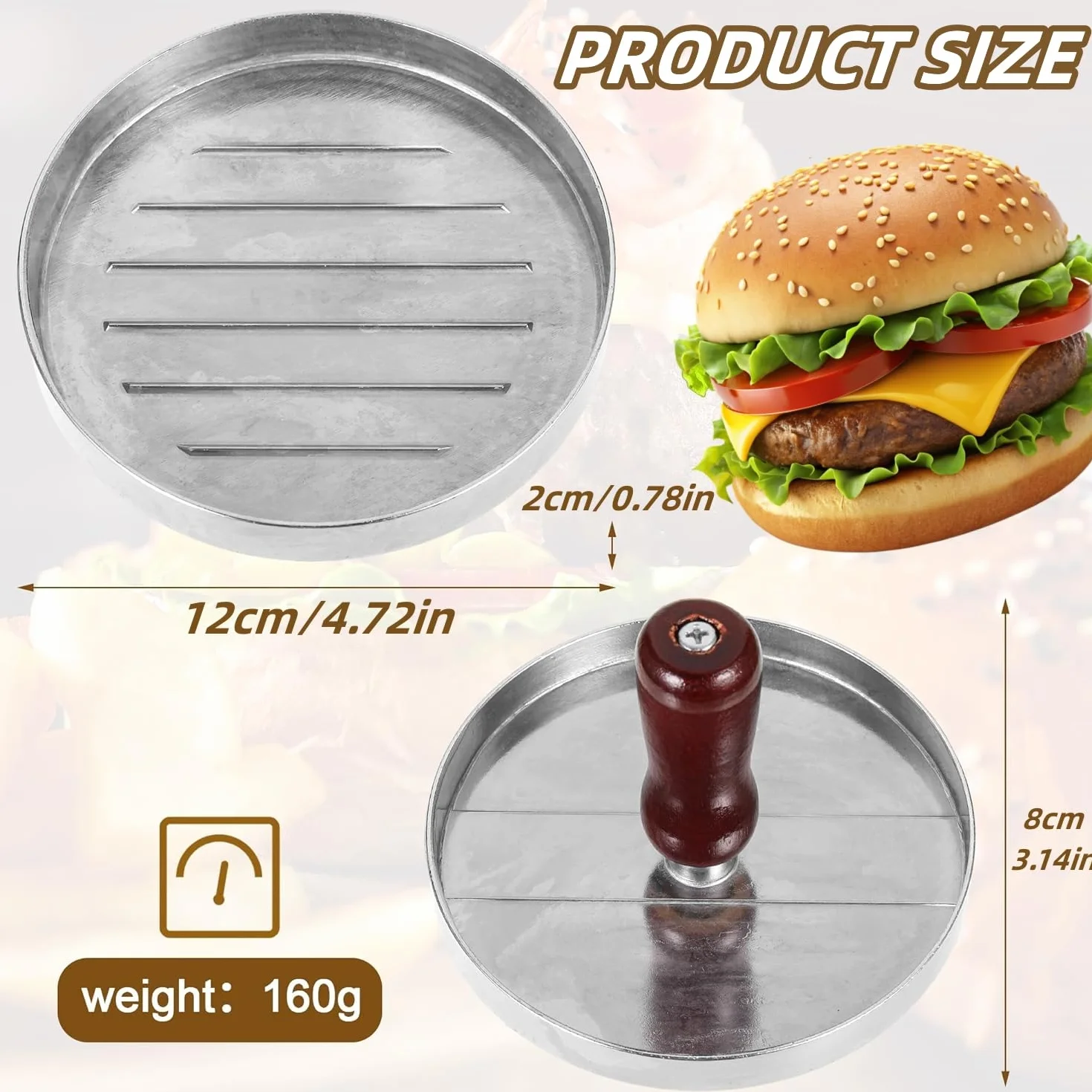 Presse à Steak Haché Antiadhésive en Aluminium pour Hamburger BBQ