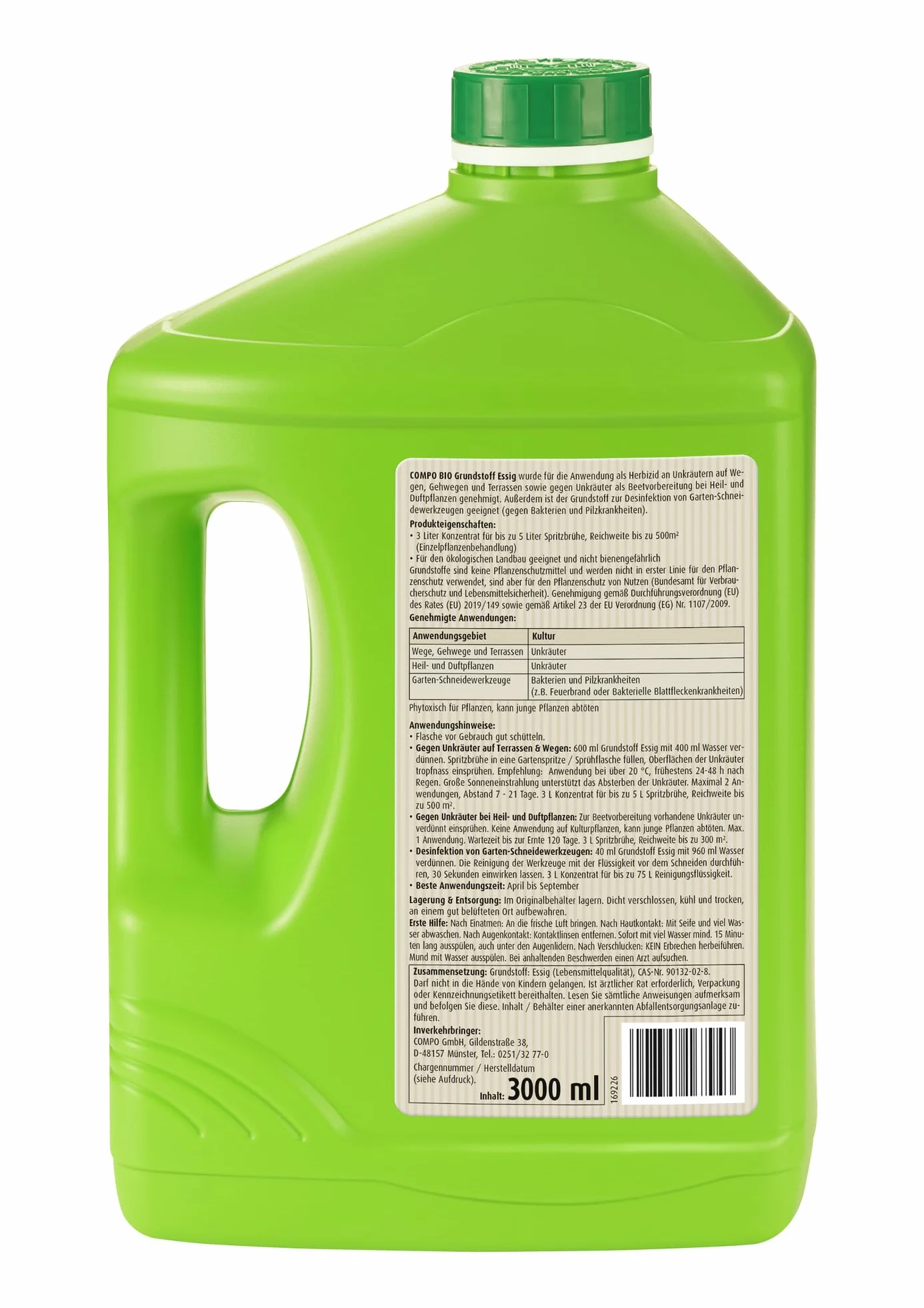 COMPO Vinaigre bio 3 l pour 500 m² éliminer mauvaises herbes
